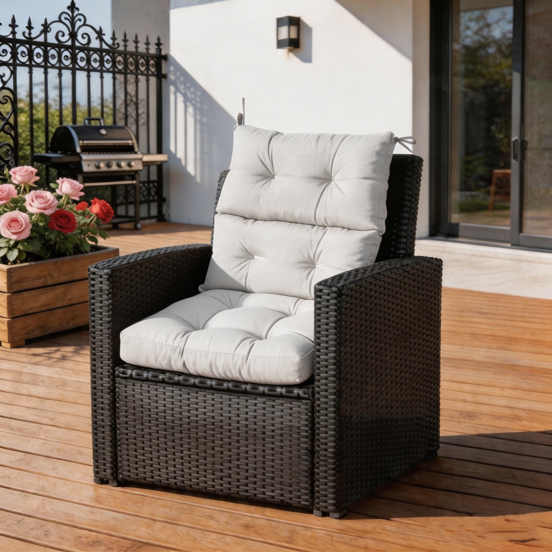 GoodGoods Tufted Outdoor High-Back Chair Cushion 22x44 in - Beige lifestyle and product view 4