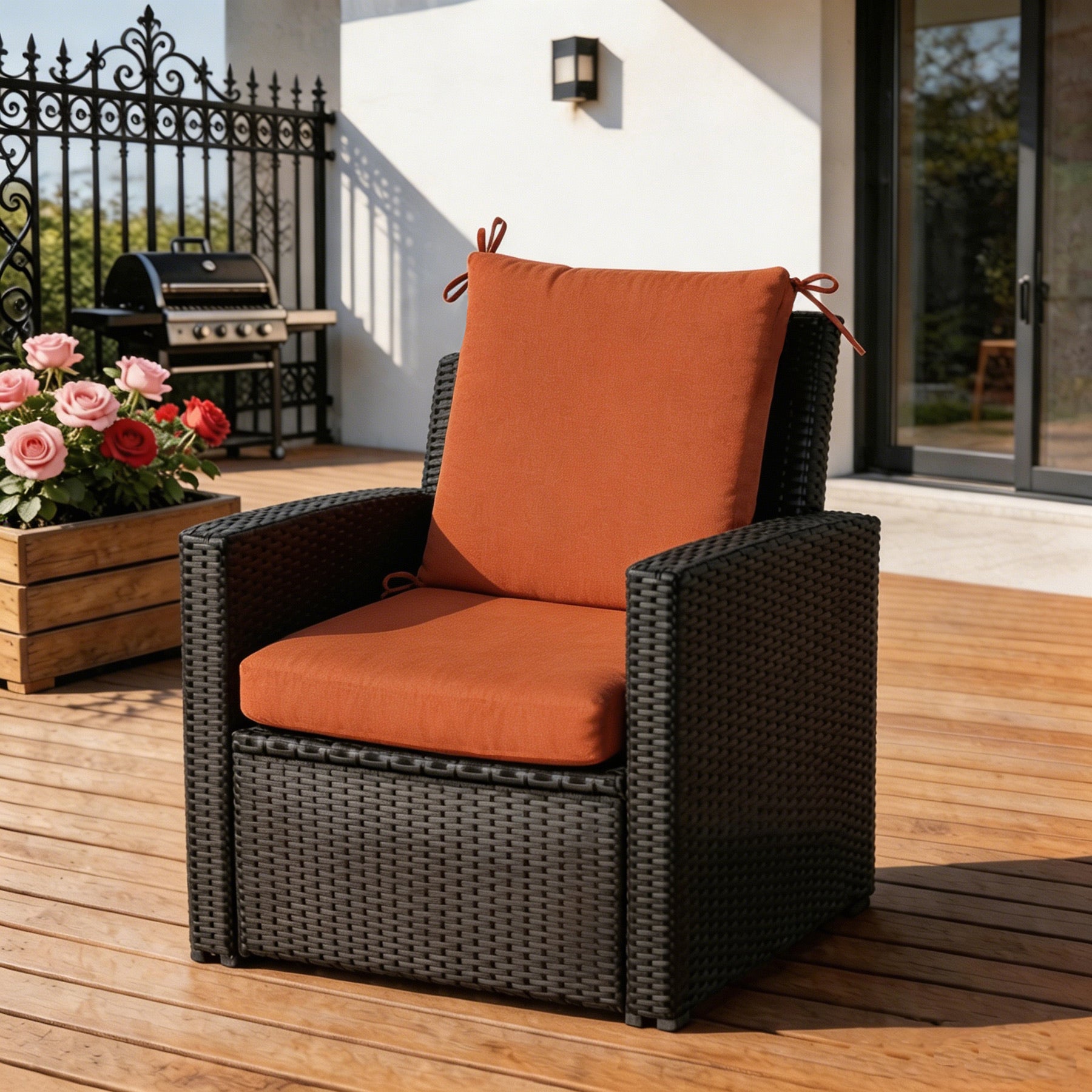 GoodGoods Outdoor High-Back Chair Cushion 22x44 in - Orange lifestyle and product view 4