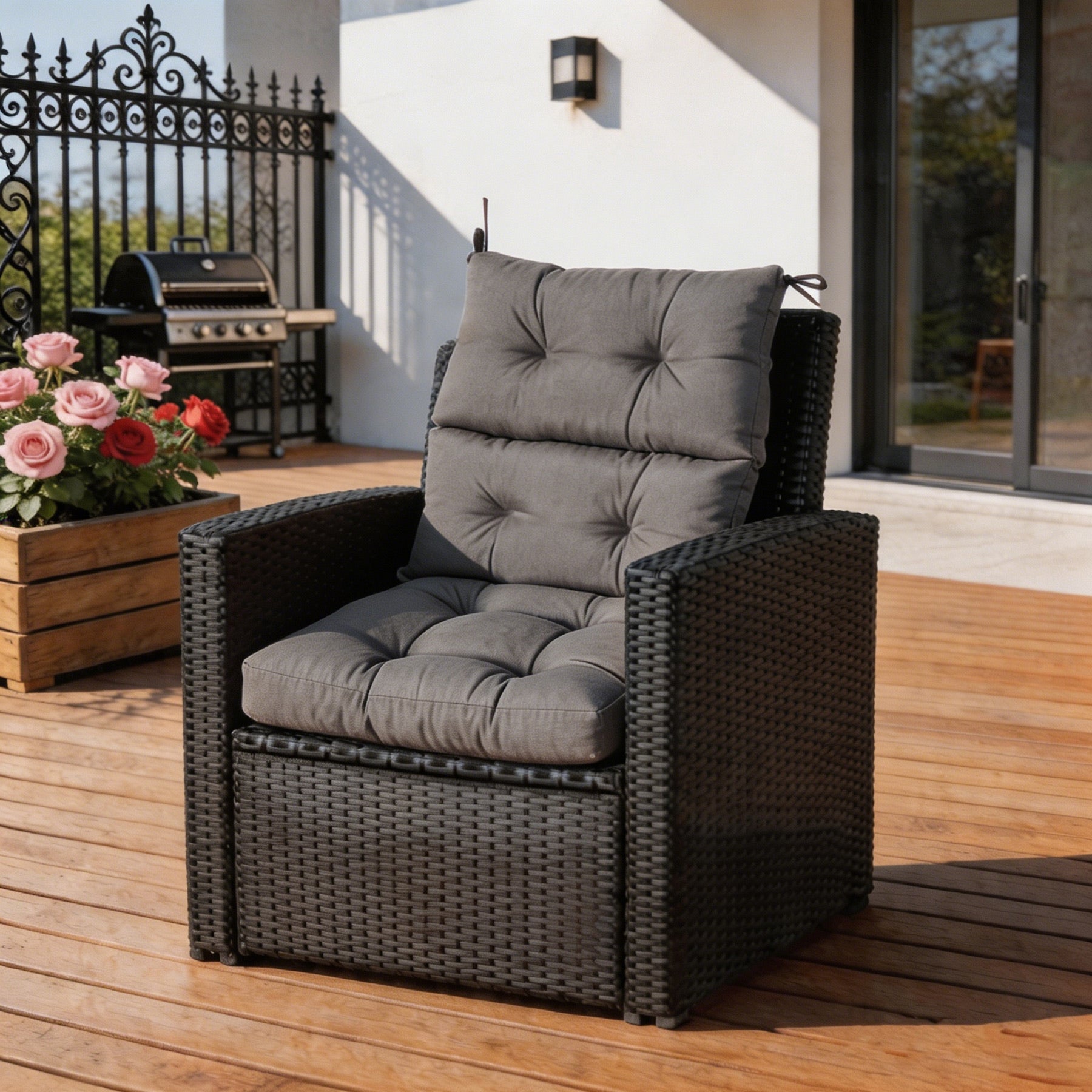 GoodGoods Tufted Outdoor High-Back Chair Cushion 22x44 in - Gray lifestyle and product view 4