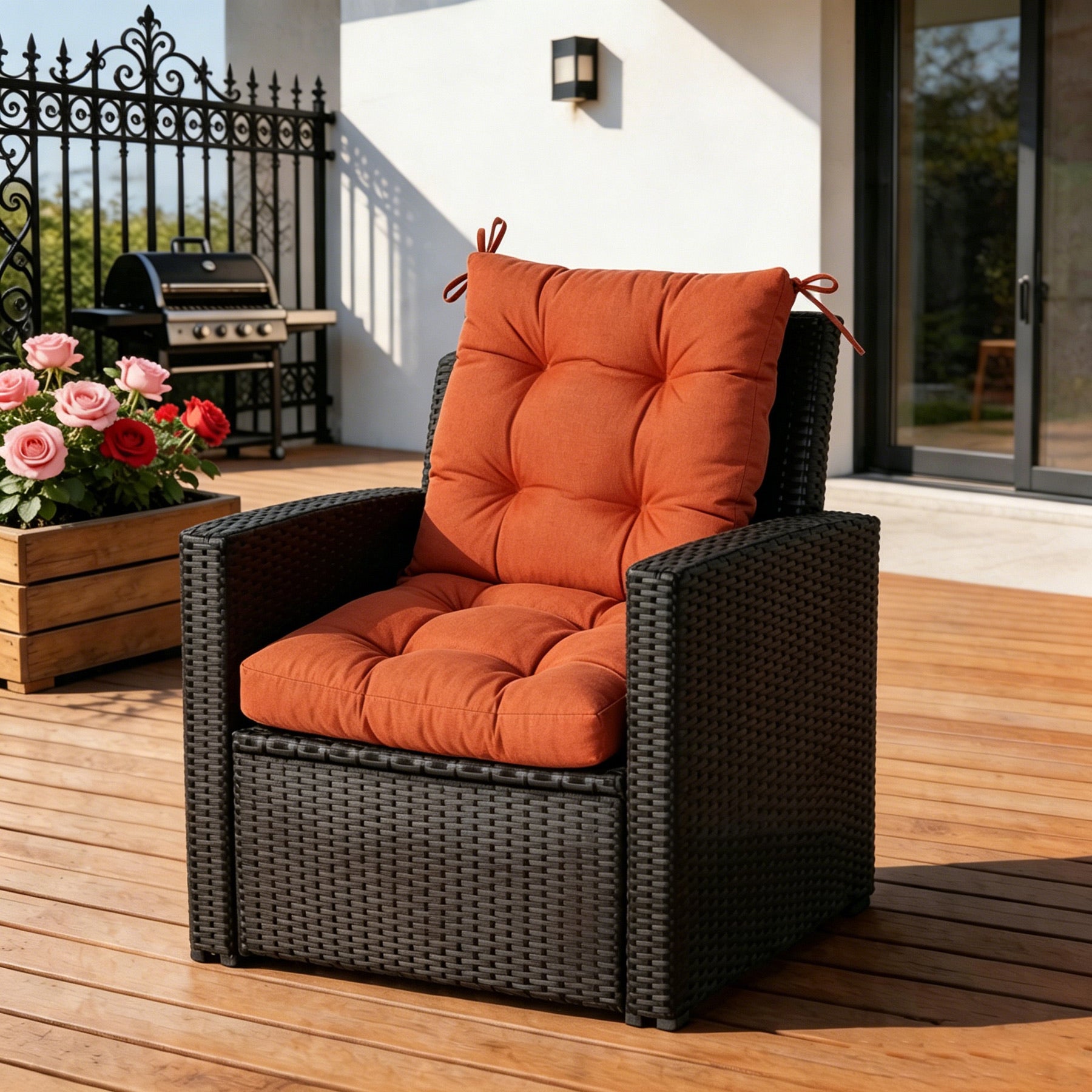 GoodGoods Tufted Outdoor High-Back Chair Cushion 20x40 in - Orange lifestyle and product view 4