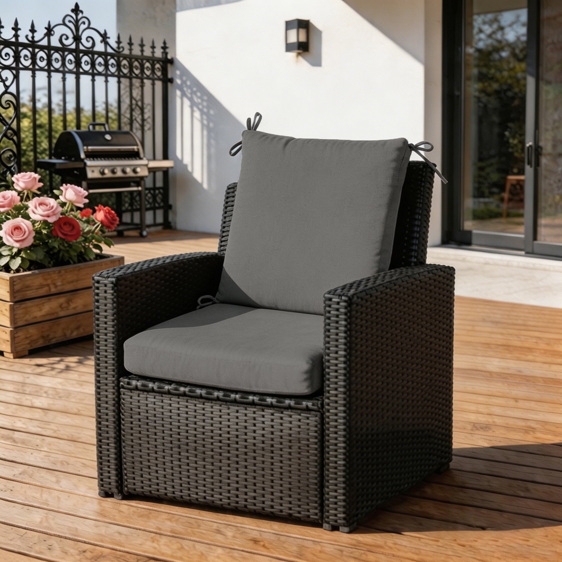 GoodGoods Outdoor High-Back Chair Cushion 22x44 in - Gray lifestyle and product view 4