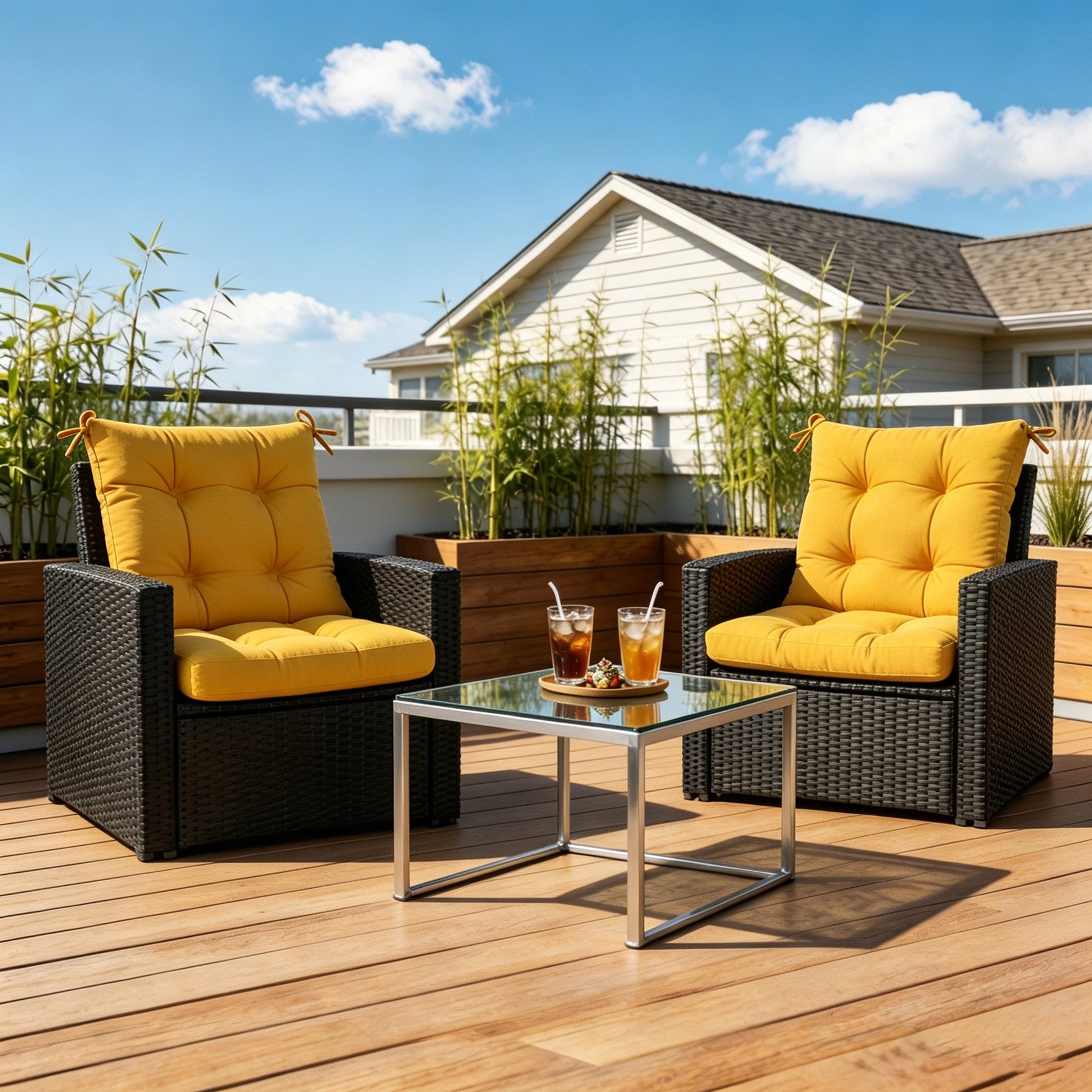 GoodGoods Tufted Outdoor High-Back Chair Cushion 20x40 in - Yellow lifestyle and product view 5