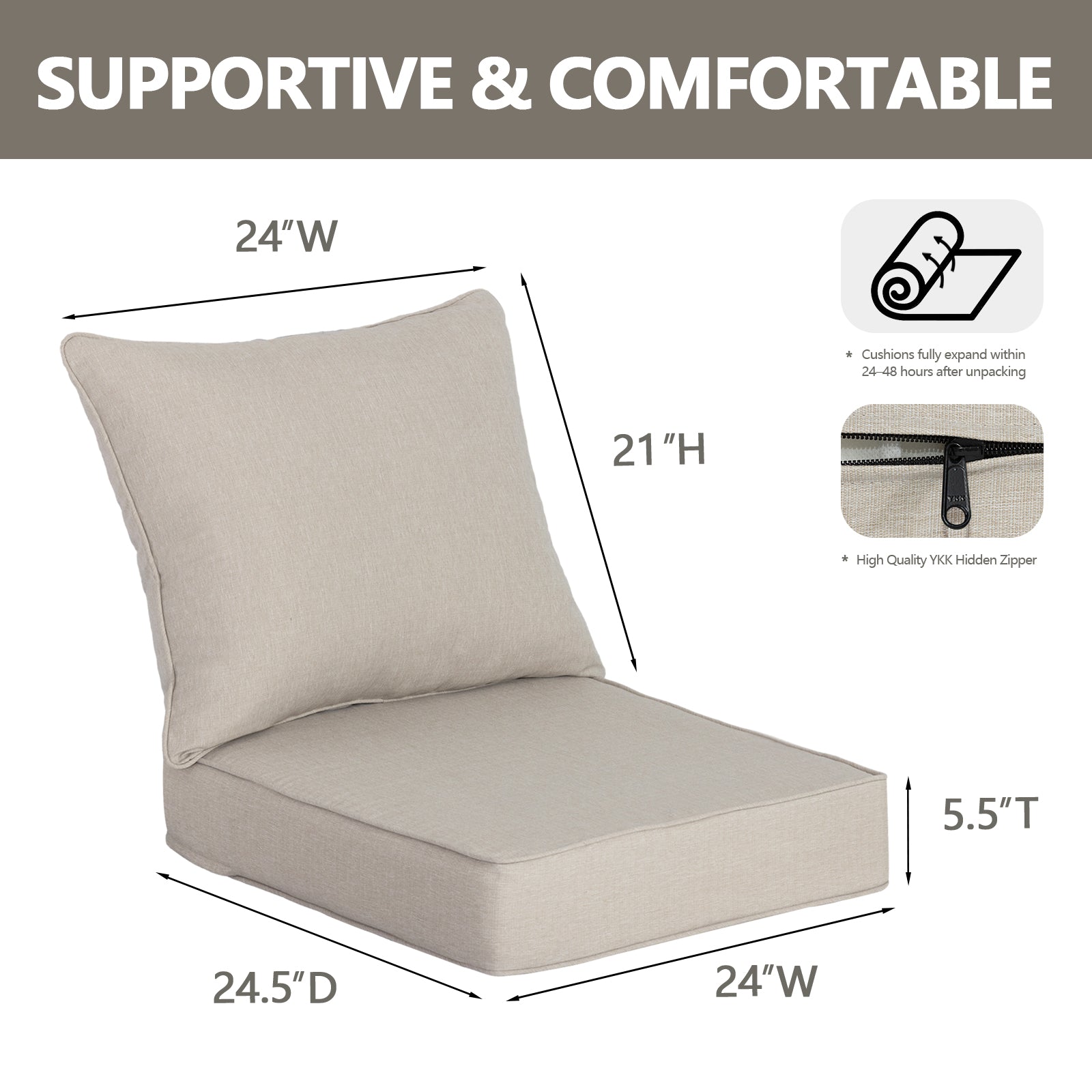 GoodGoods Deep Seat Cushion 24x24.5 in 2 Packs