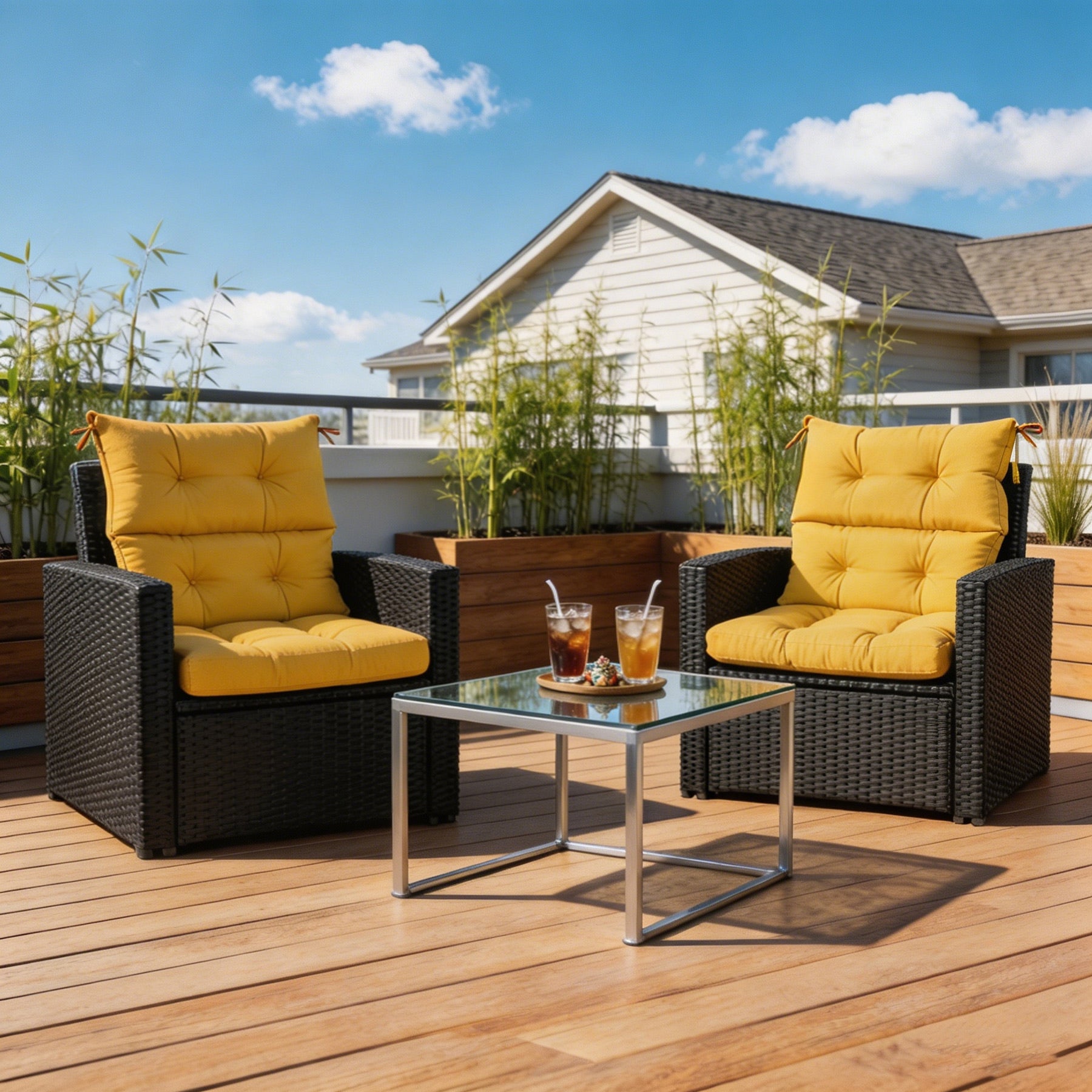 GoodGoods Tufted Outdoor High-Back Chair Cushion 22x44 in - Yellow lifestyle and product view 5