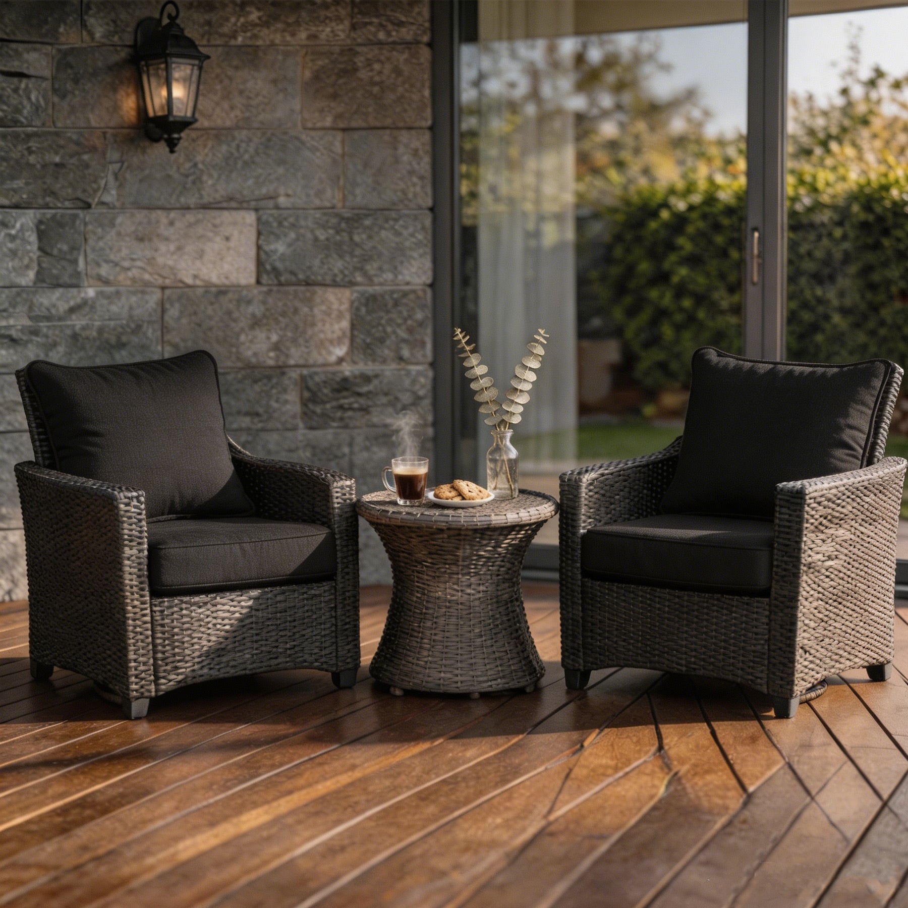 GoodGoods Deep Seat Outdoor Cushion Set 24x24 in - Black lifestyle and product view 4