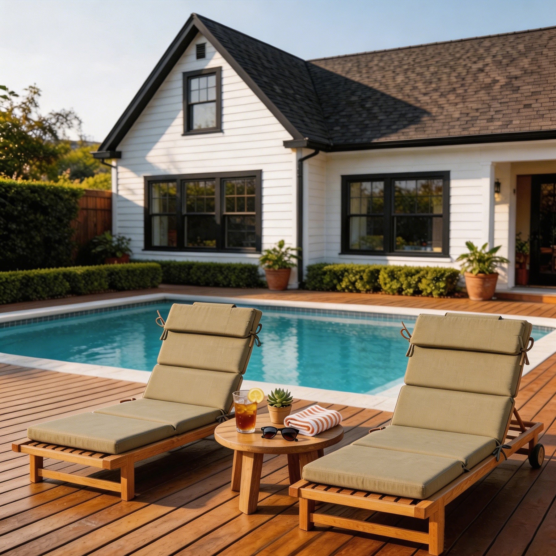 GoodGoods Outdoor Chaise Lounge Cushion 25x77 in - Brown lifestyle and product view 5