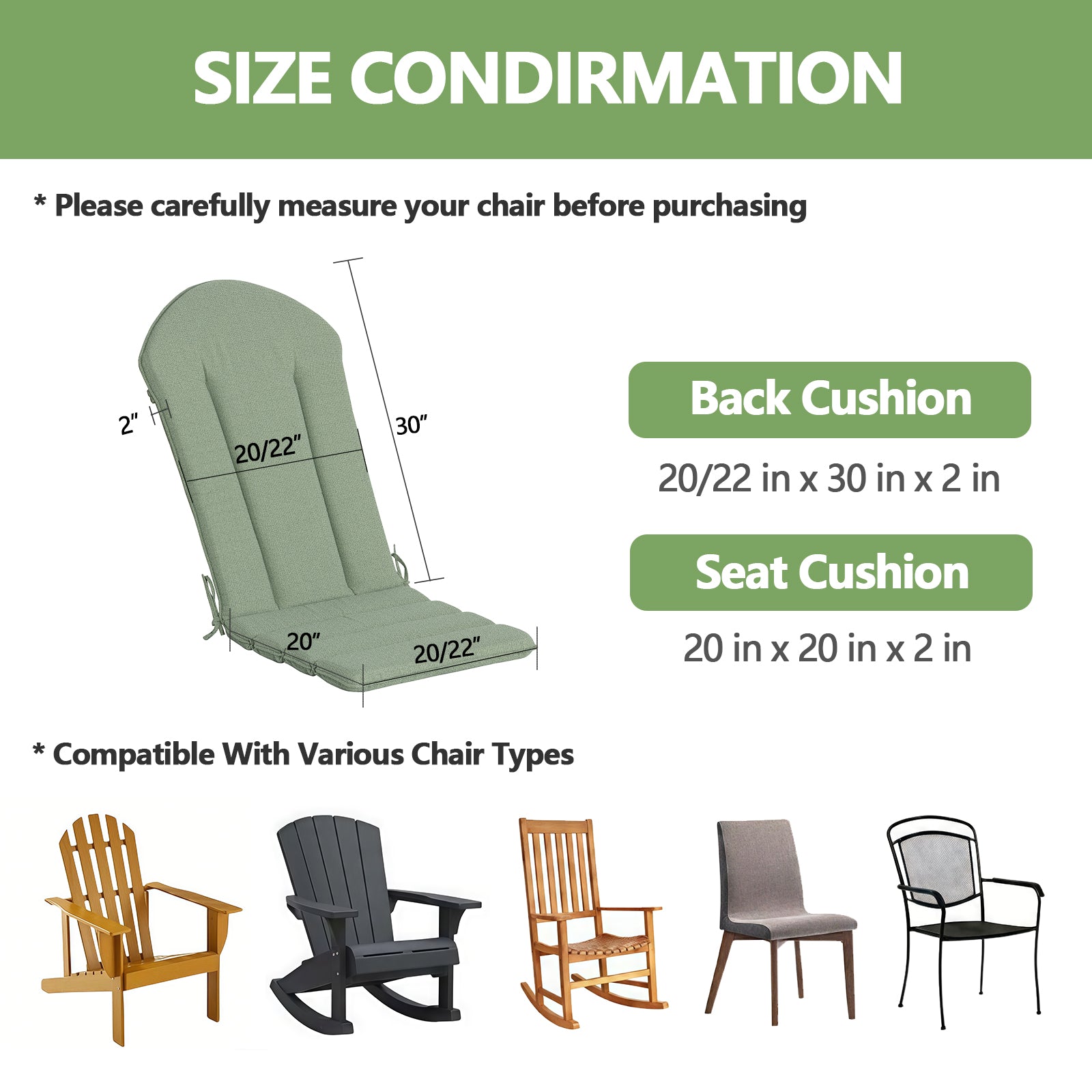 GoodGoods Adirondack Chair Cushion 20x20 in – Sage Green