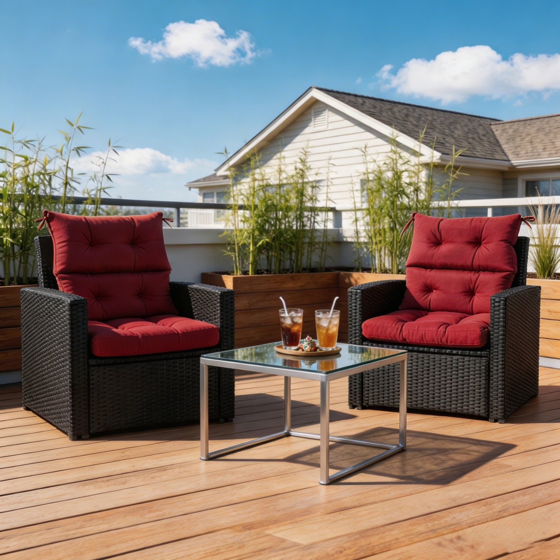 GoodGoods Tufted Outdoor High-Back Chair Cushion 22x44 in - Red lifestyle and product view 5