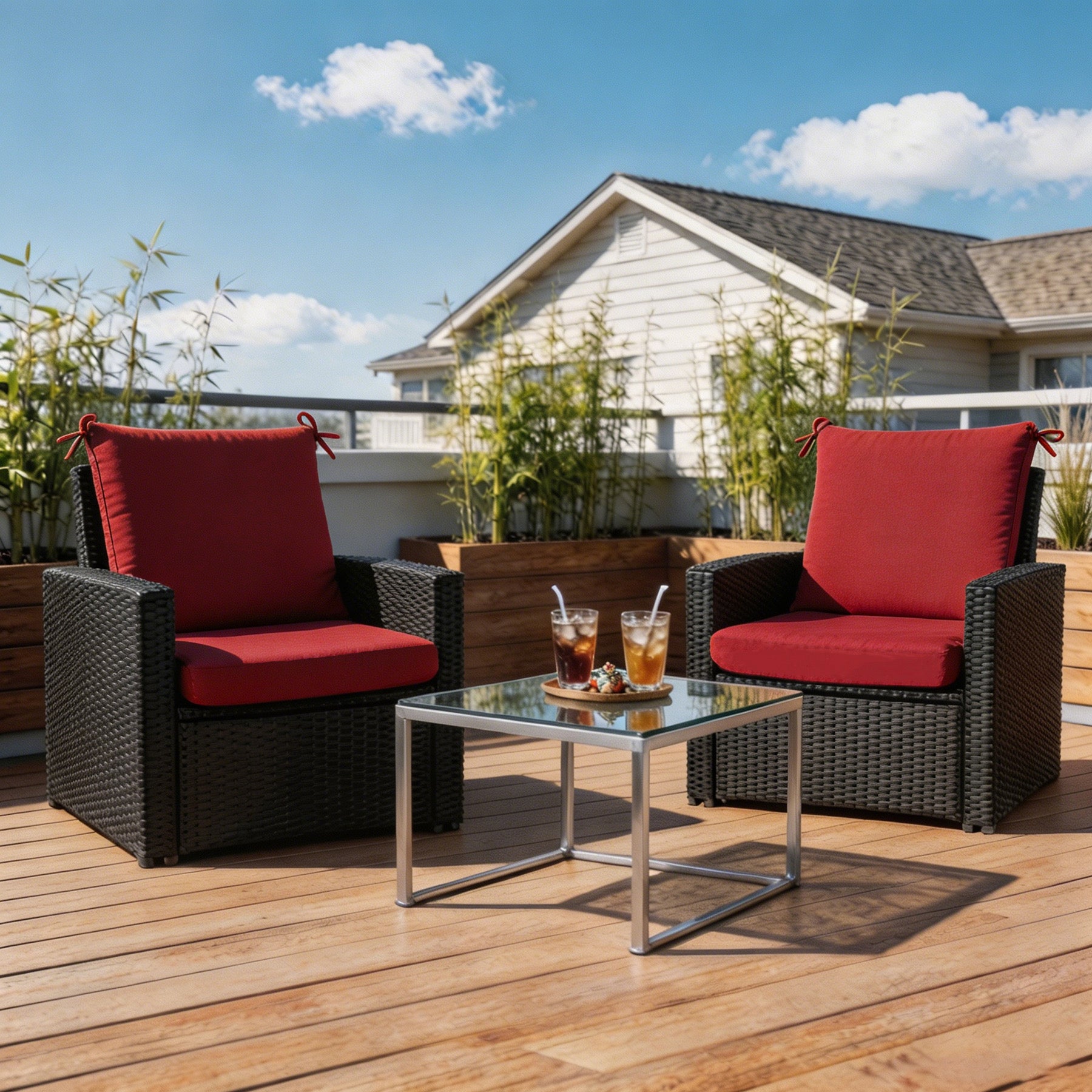 GoodGoods Outdoor High-Back Chair Cushion 22x44 in - Red lifestyle and product view 5