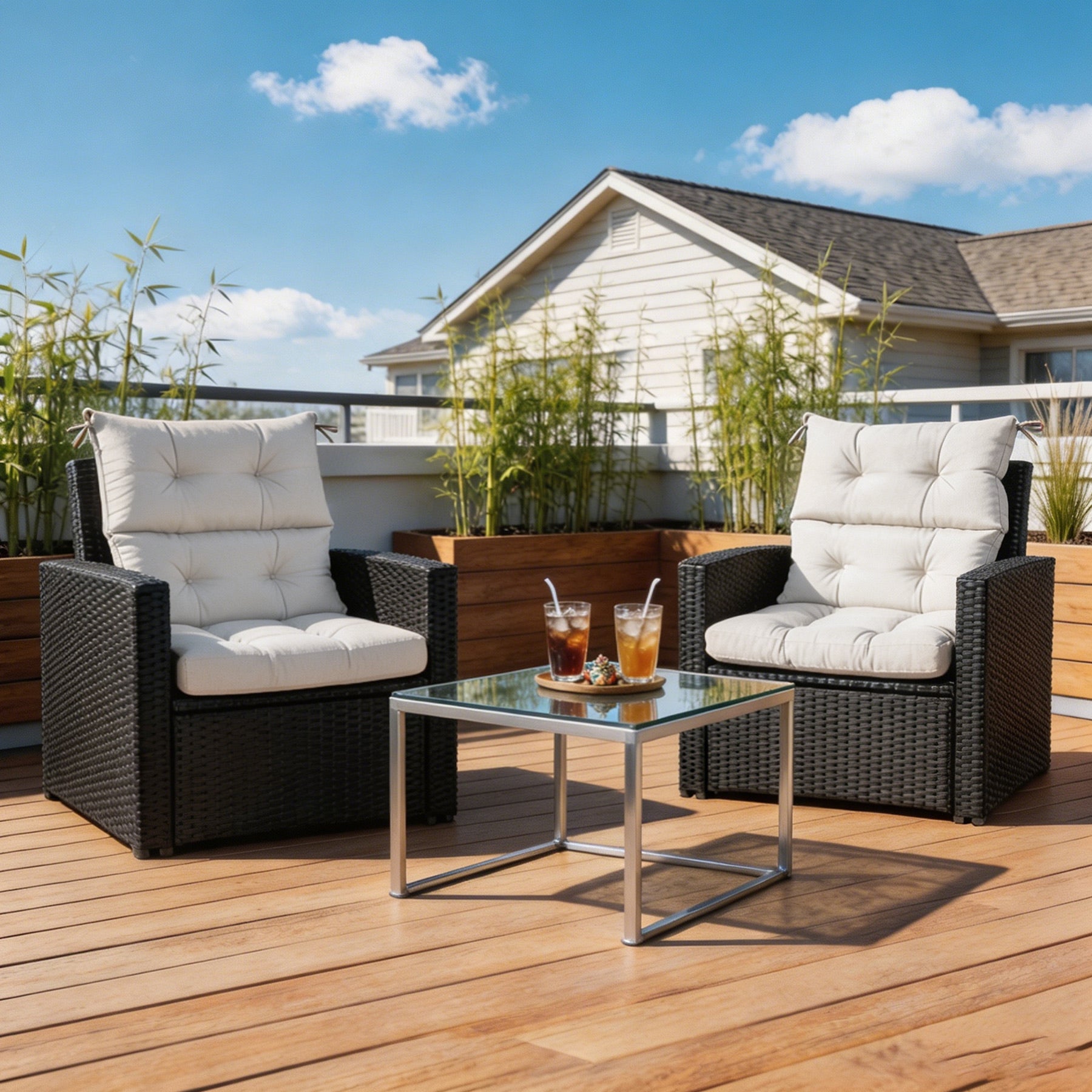 GoodGoods Tufted Outdoor High-Back Chair Cushion 22x44 in - Beige lifestyle and product view 5