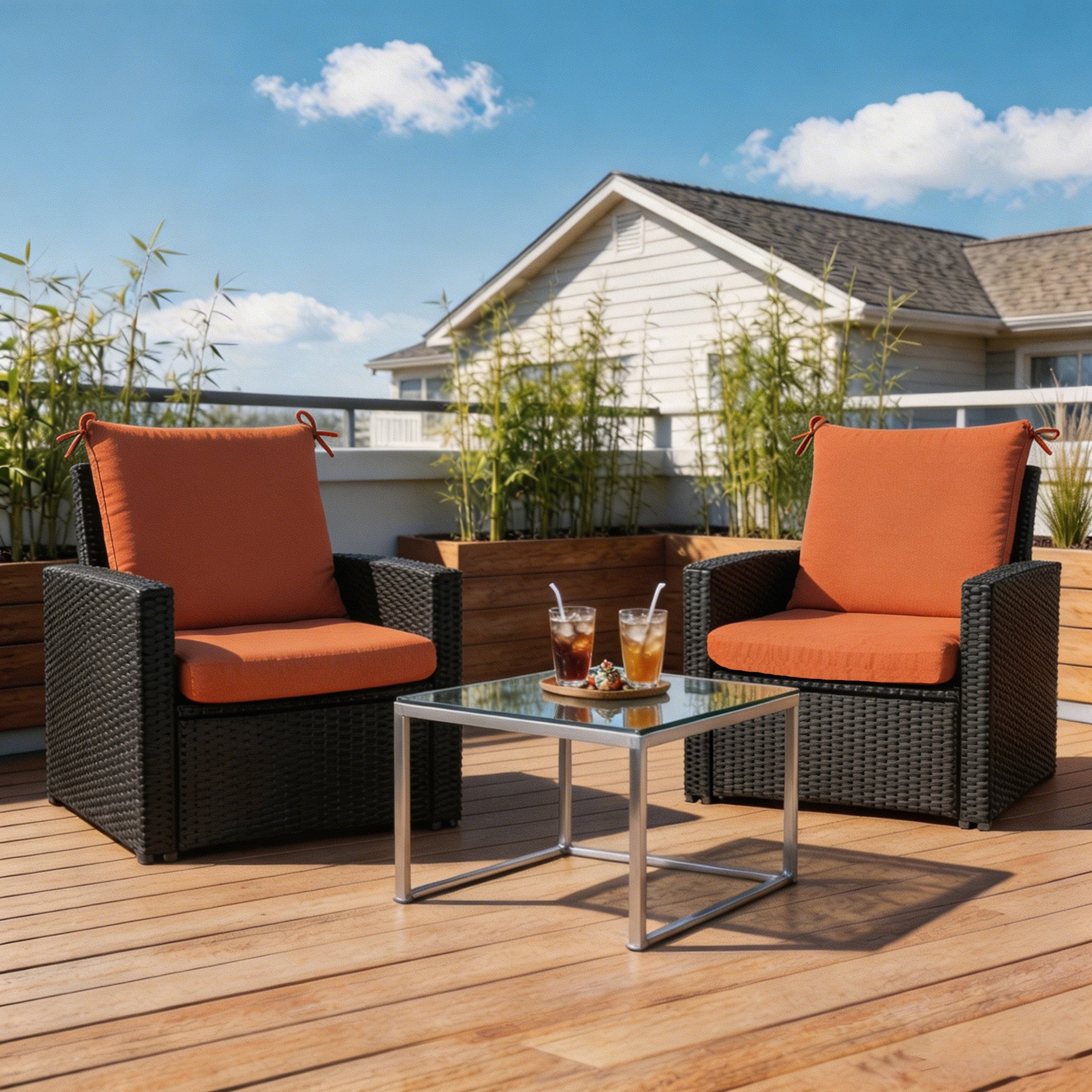 GoodGoods Outdoor High-Back Chair Cushion 22x44 in - Orange lifestyle and product view 5