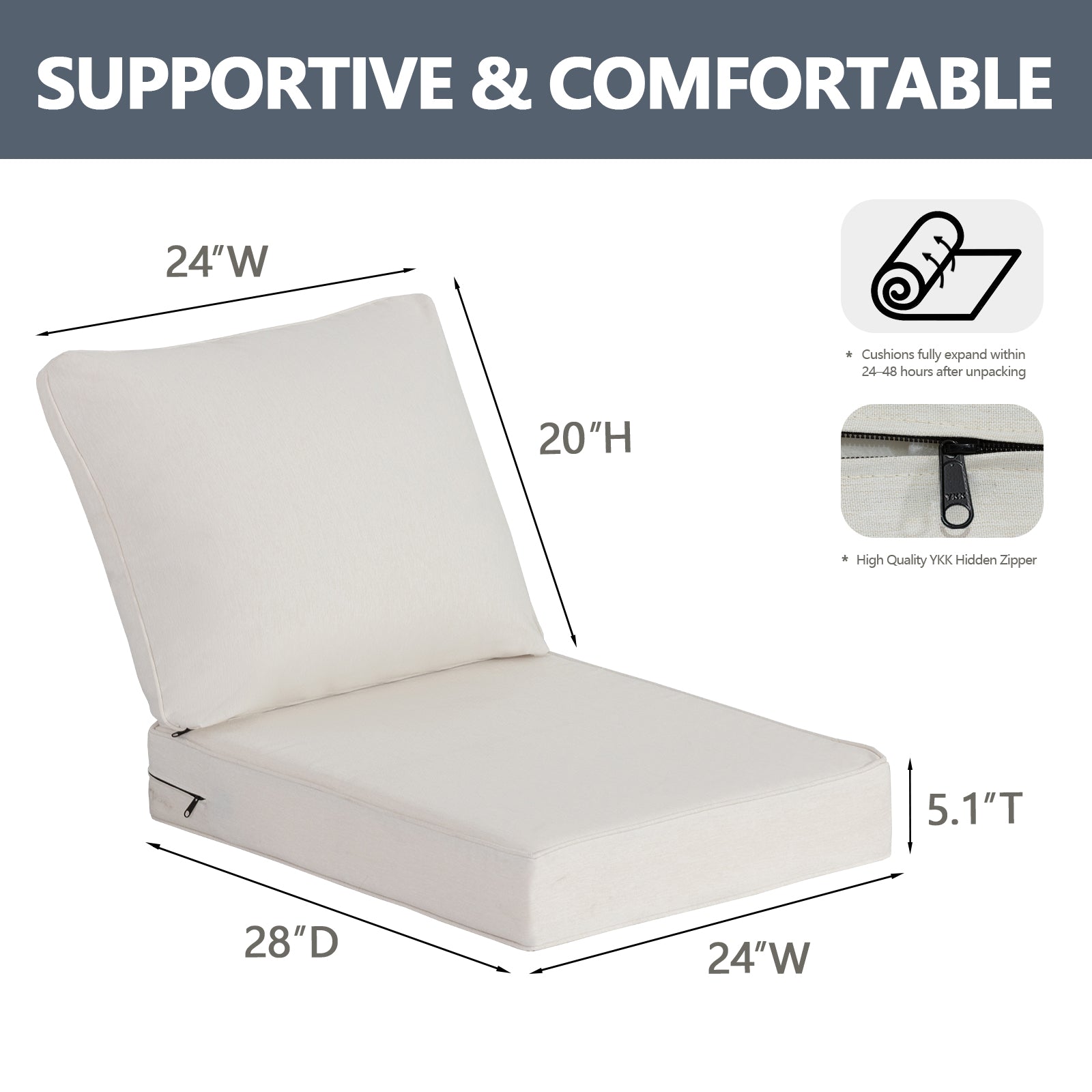 GoodGoods Deep Seat Cushion 24x28 inch 2 Packs