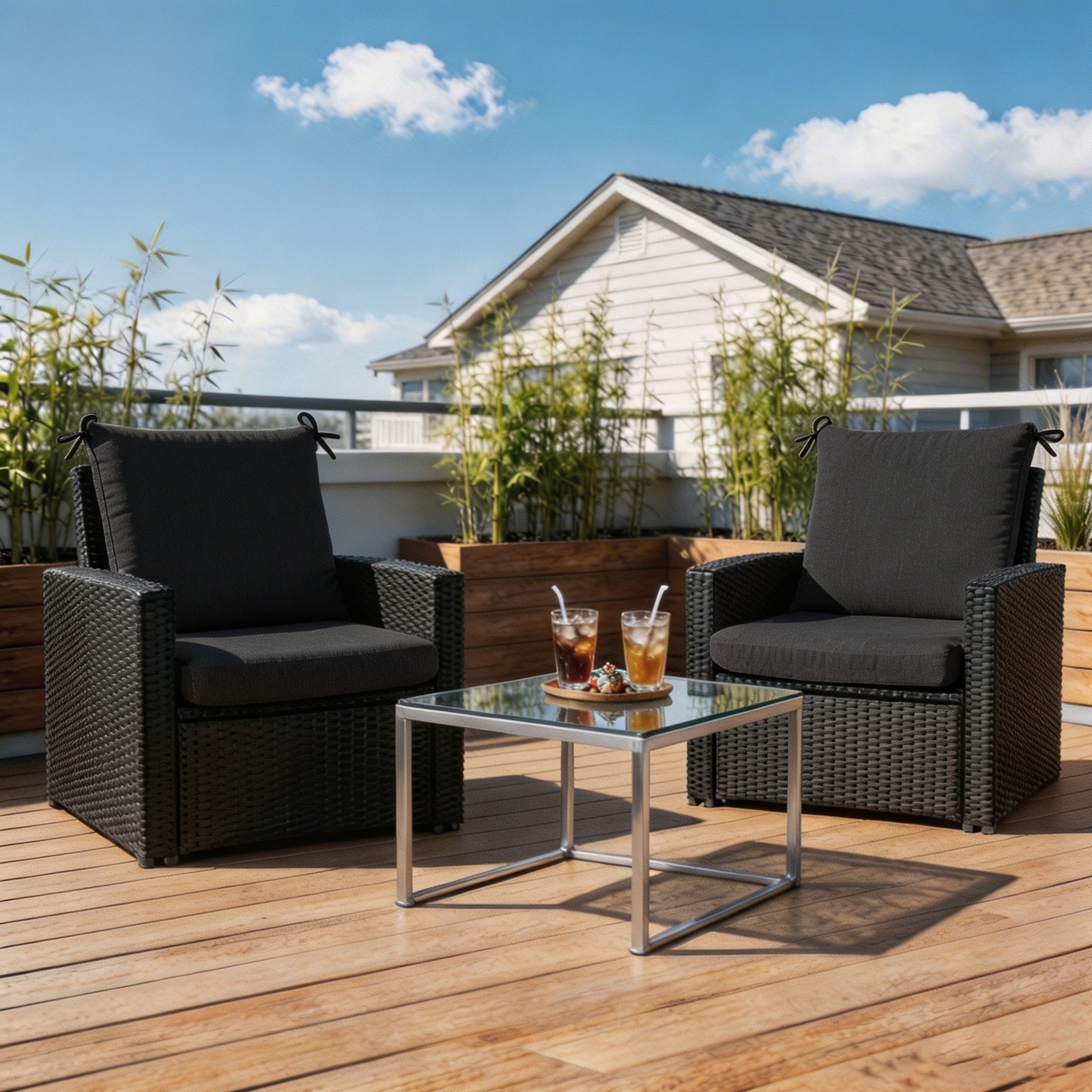 GoodGoods Outdoor High-Back Chair Cushion 22x44 in - Black lifestyle and product view 5