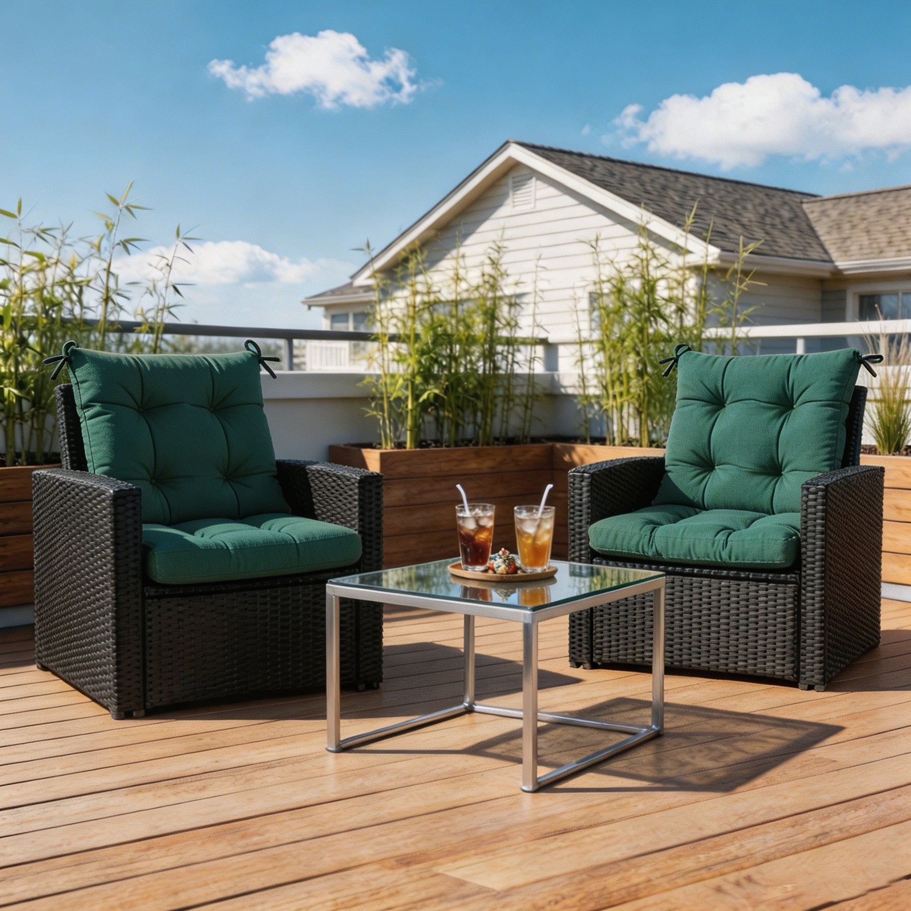 GoodGoods Tufted Outdoor High-Back Chair Cushion 20x40 in - Deep Green lifestyle and product view 5