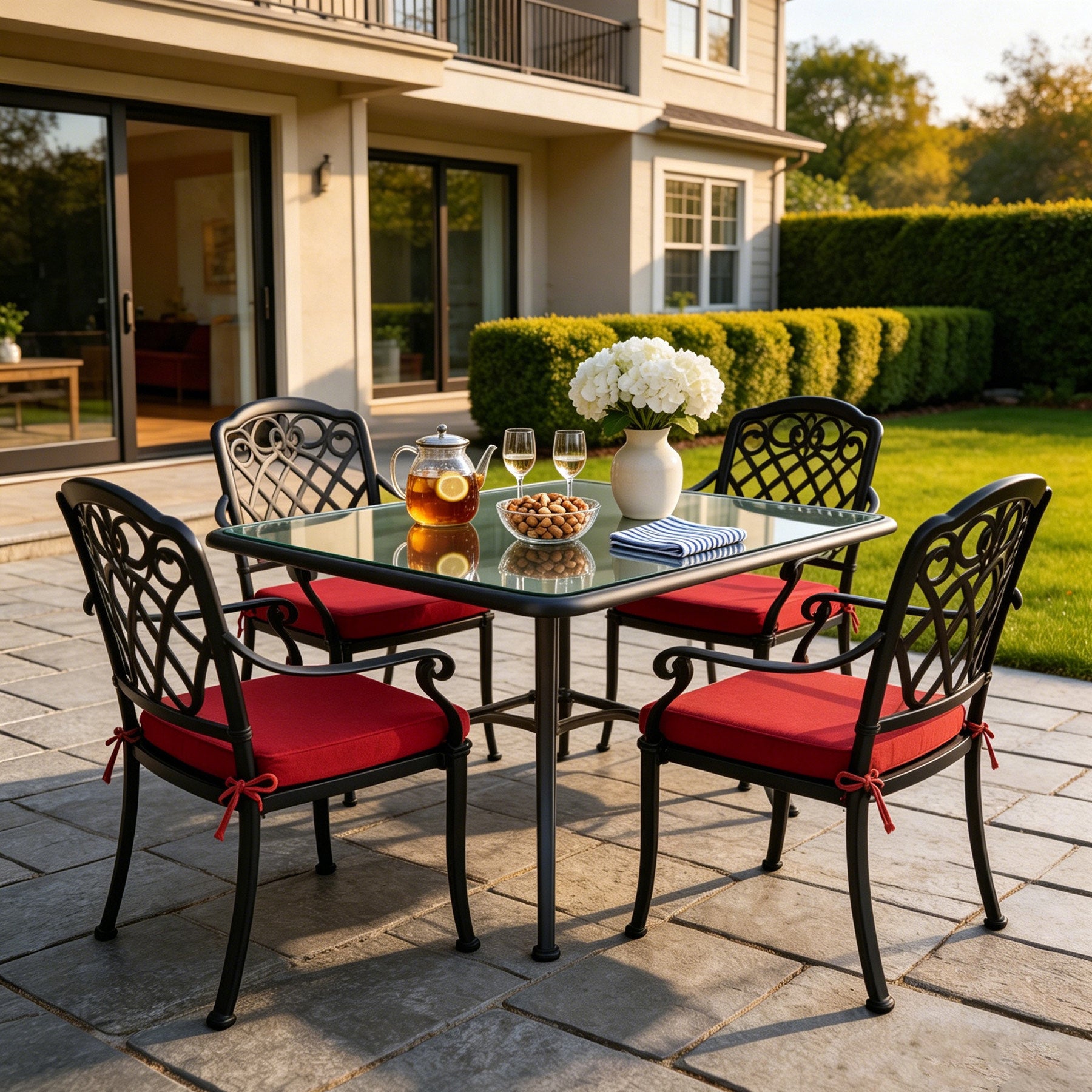GoodGoods Outdoor Seat Cushion 22x22 in - Red lifestyle and product view 8