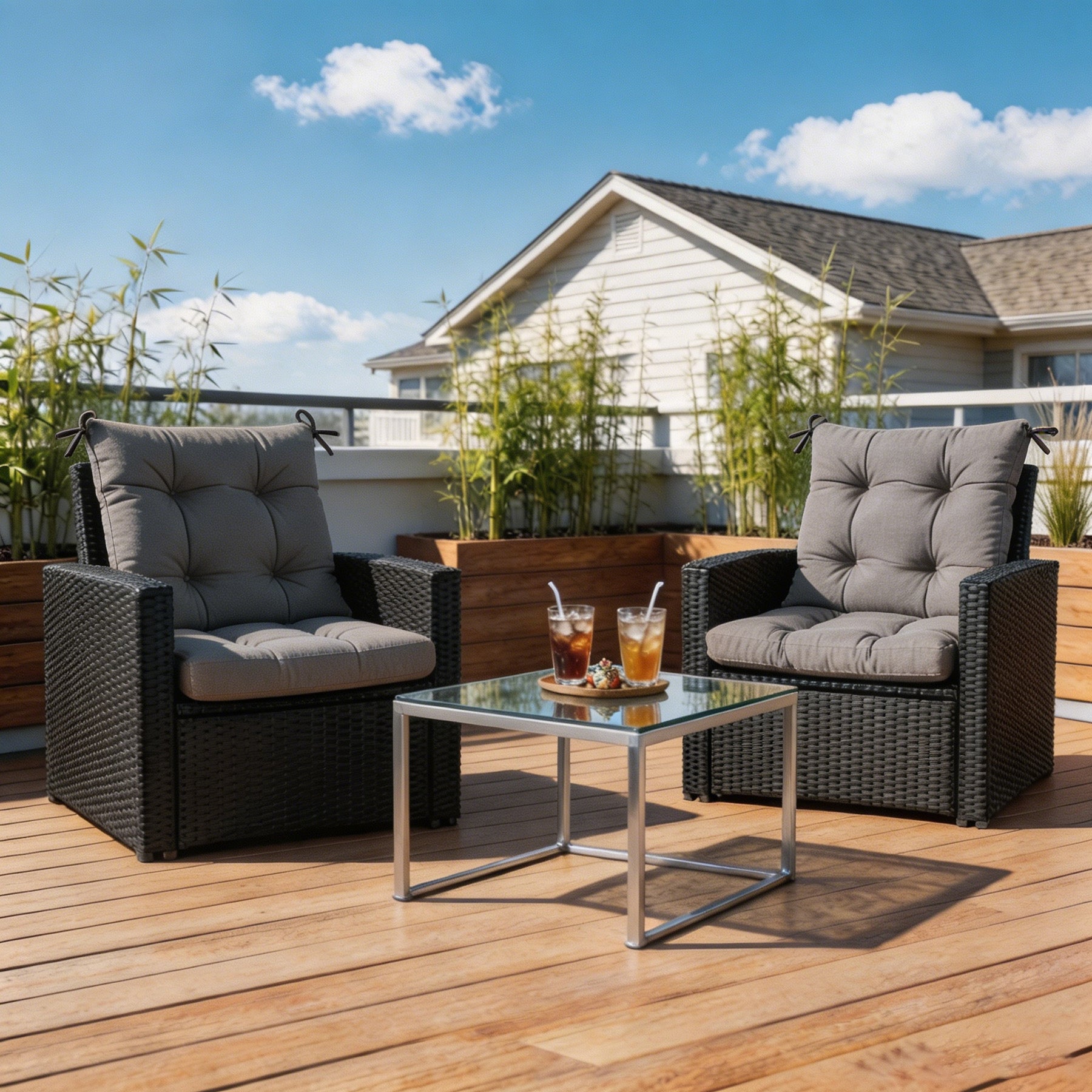 GoodGoods Tufted Outdoor High-Back Chair Cushion 20x40 in - Gray lifestyle and product view 5