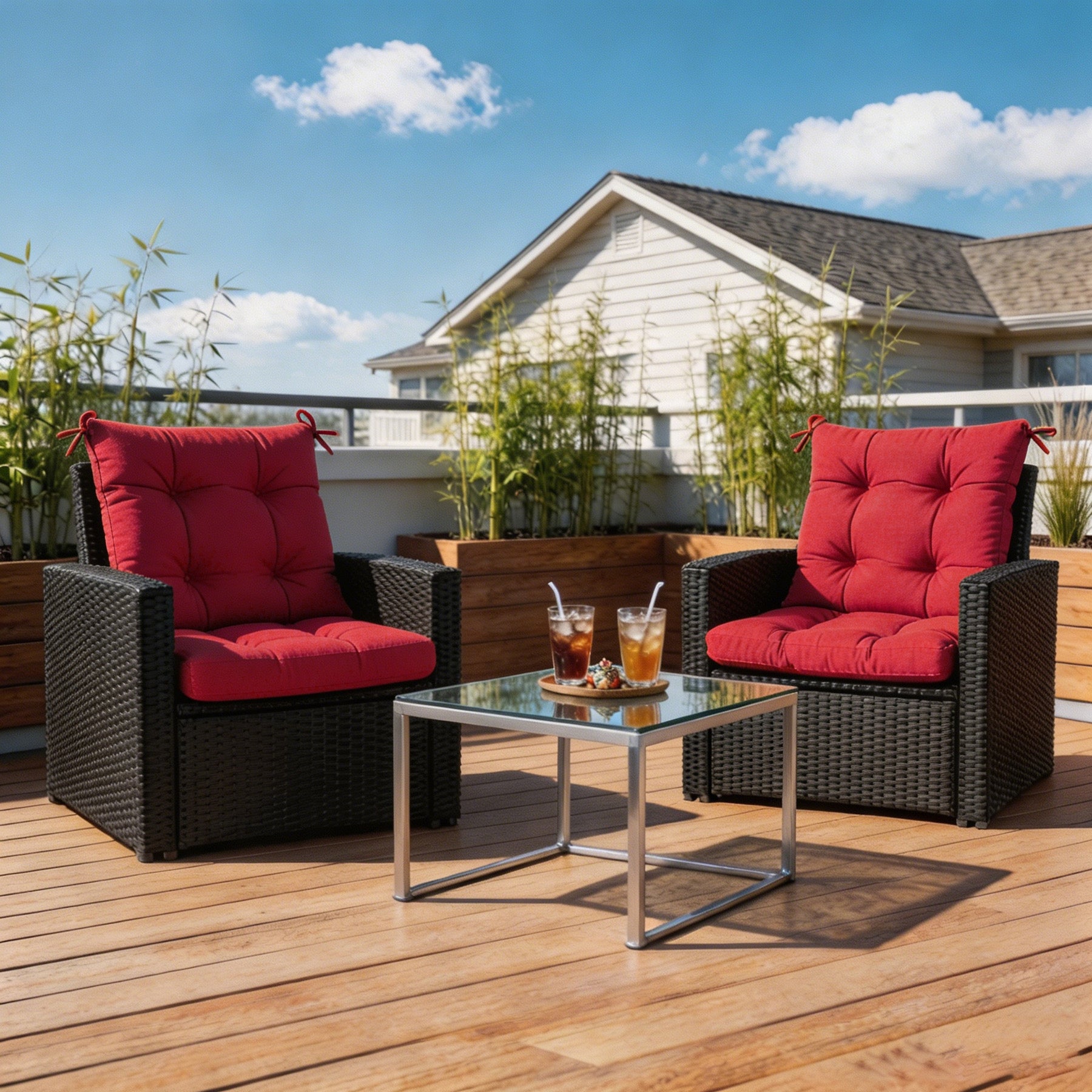 GoodGoods Tufted Outdoor High-Back Chair Cushion 18x36 in - Red lifestyle and product view 5