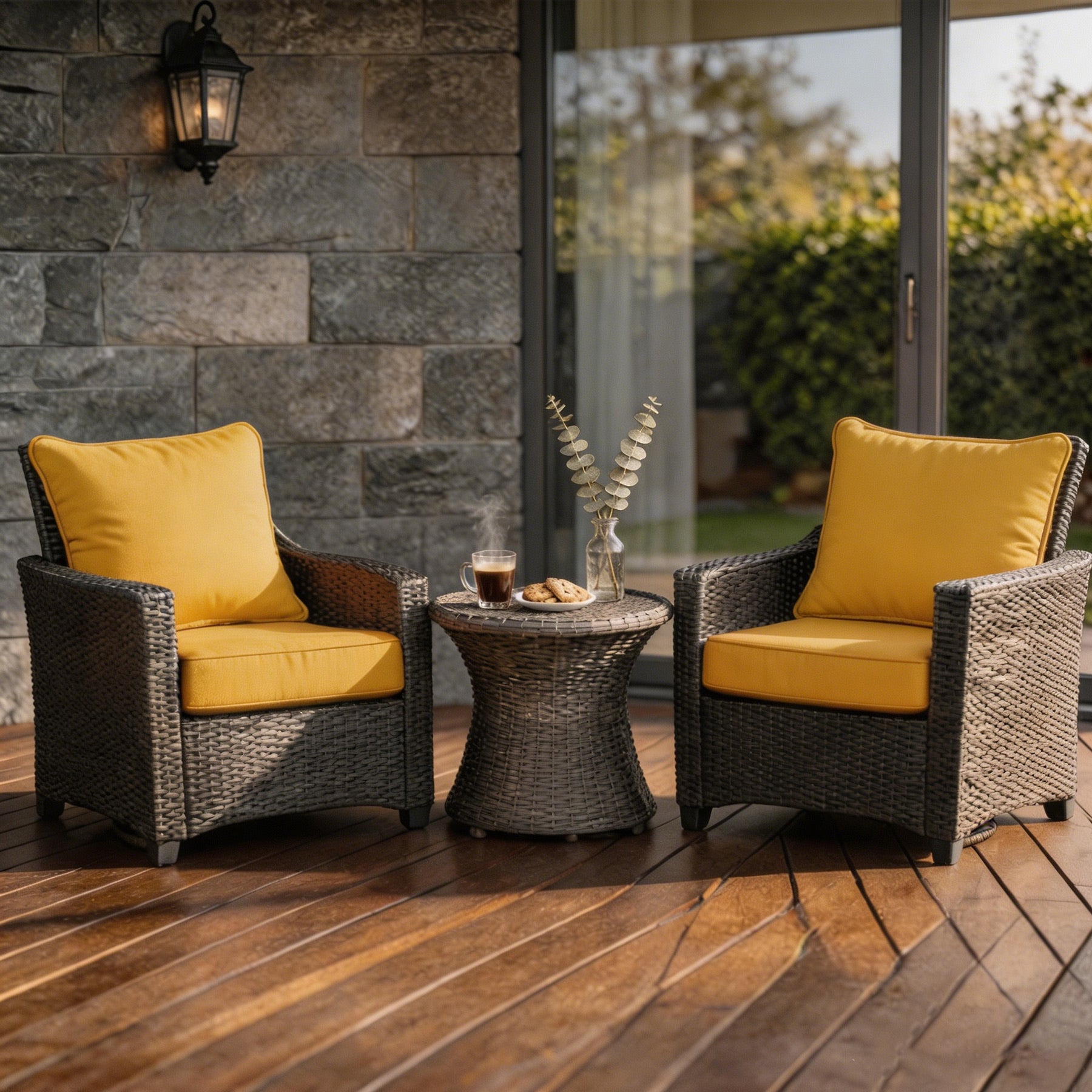 GoodGoods Deep Seat Outdoor Cushion Set 24x24 in - Yellow lifestyle and product view 4