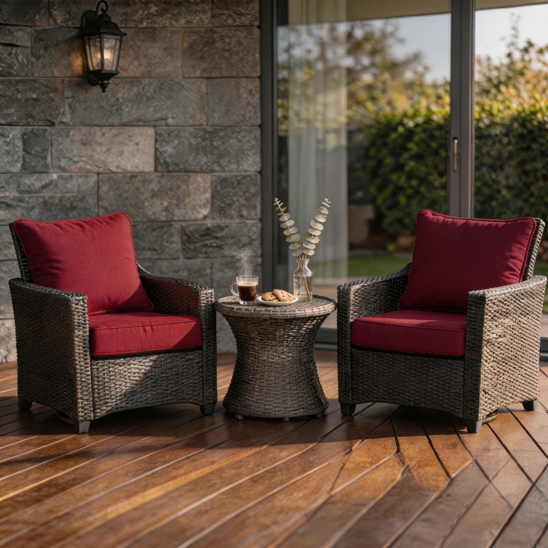 GoodGoods Deep Seat Outdoor Cushion Set 24x24 in - Red lifestyle and product view 4