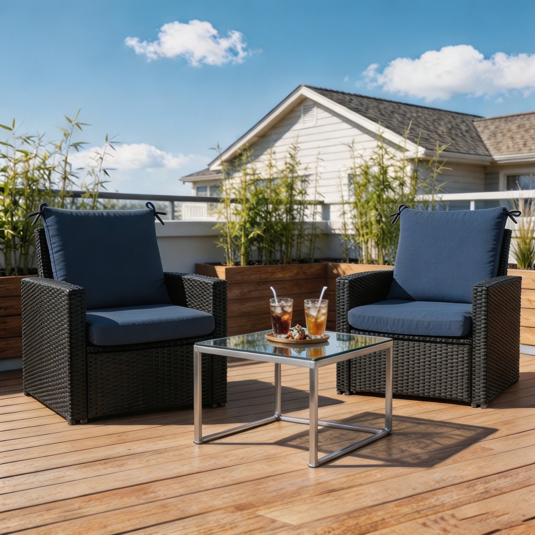 GoodGoods Outdoor High-Back Chair Cushion 22x44 in - Dark Blue lifestyle and product view 5