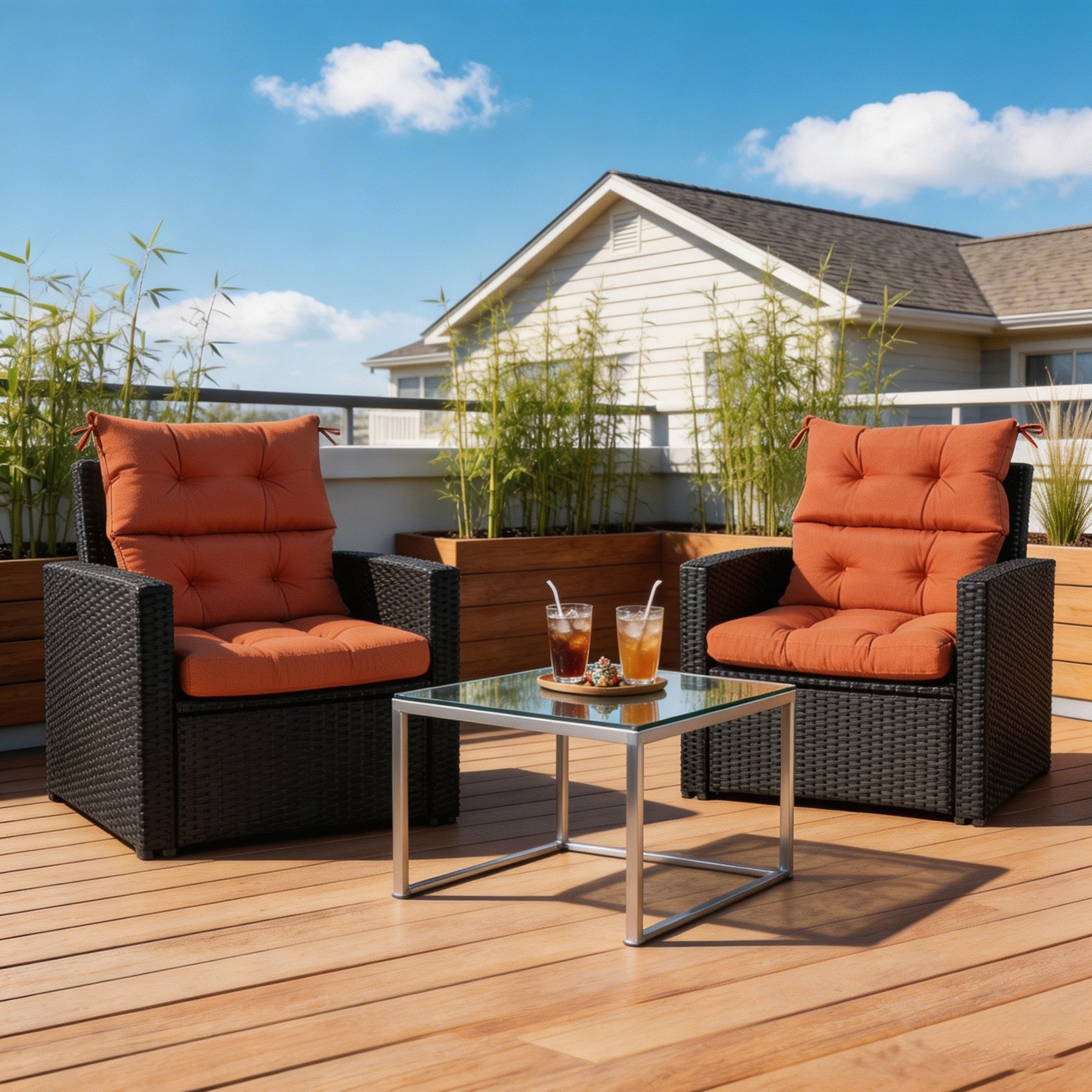 GoodGoods Tufted Outdoor High-Back Chair Cushion 22x44 in - Orange lifestyle and product view 5