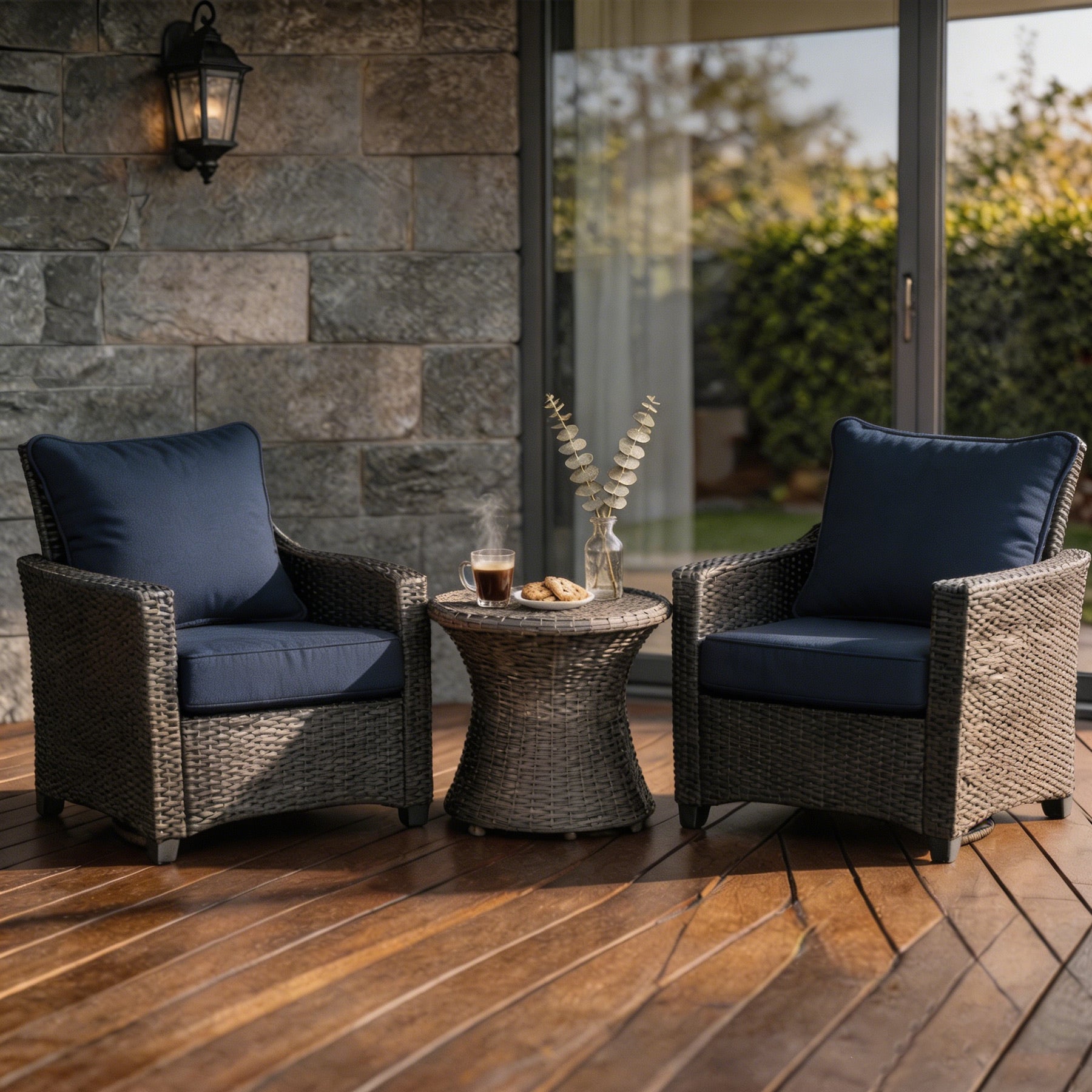 GoodGoods Deep Seat Outdoor Cushion Set 24x24 in - Dark Blue lifestyle and product view 4