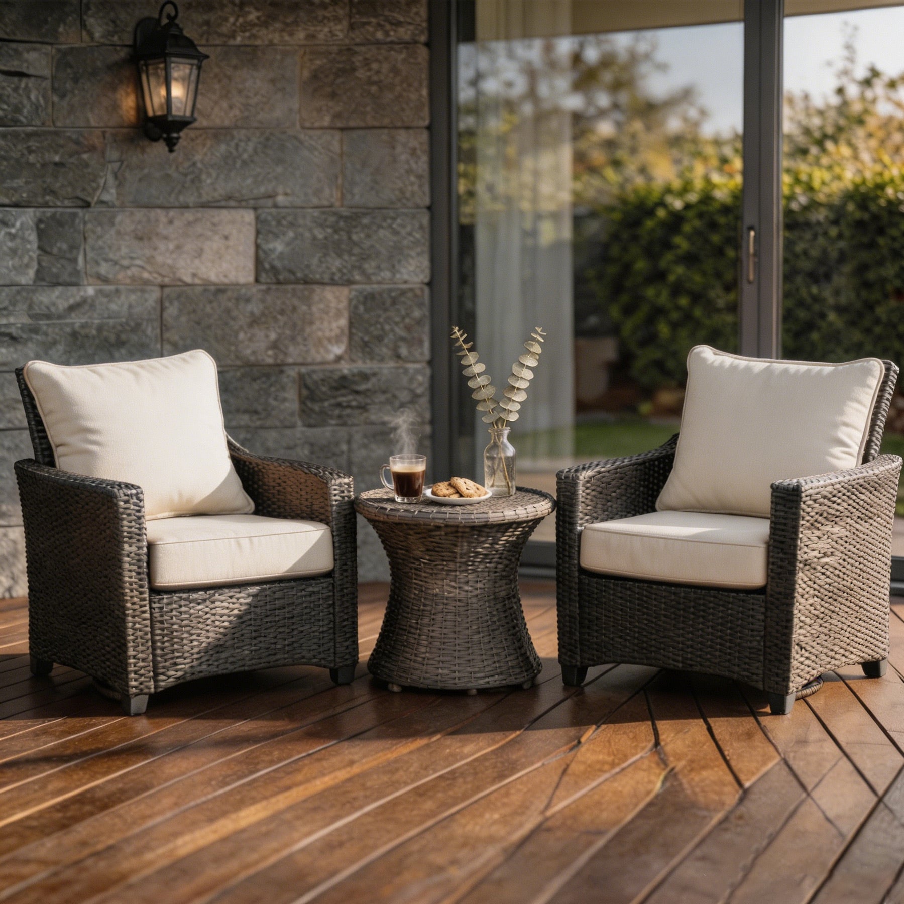 GoodGoods Deep Seat Outdoor Cushion Set 24x24 in - Beige lifestyle and product view 4