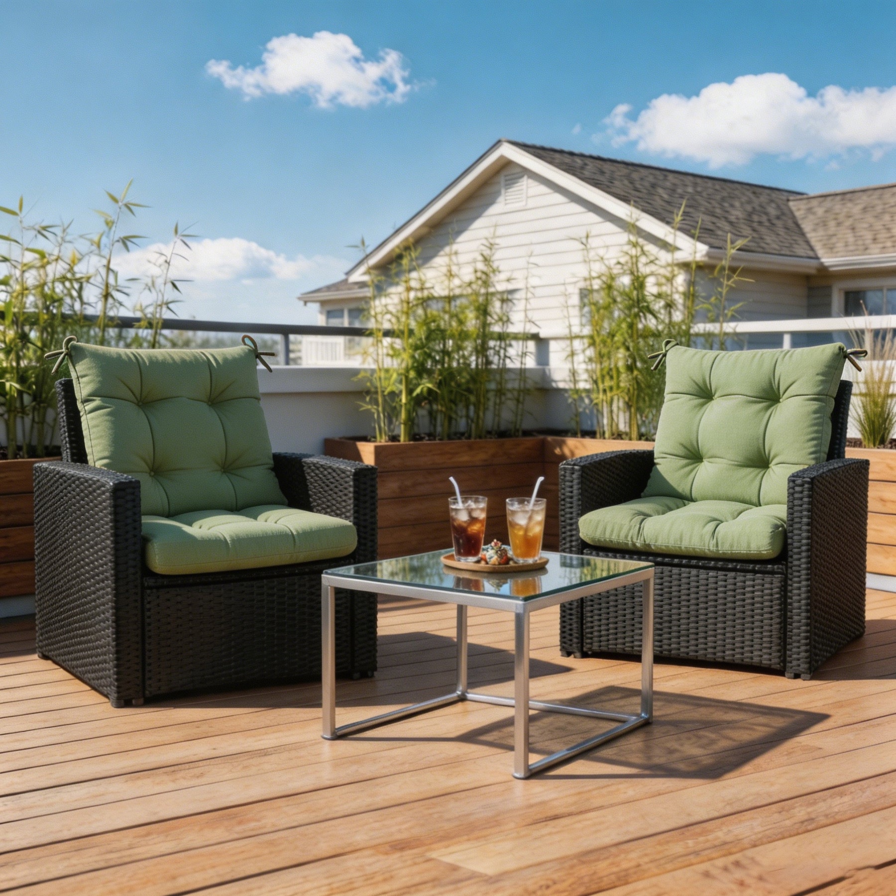GoodGoods Tufted Outdoor High-Back Chair Cushion 20x40 in - Light Green lifestyle and product view 5