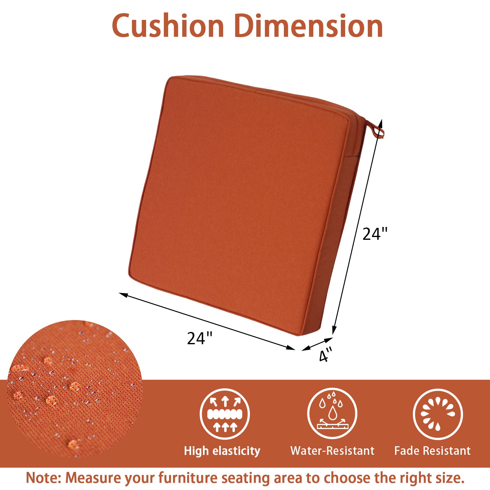 GoodGoods Outdoor Seat Cushion 24x24 in - Orange dimensions