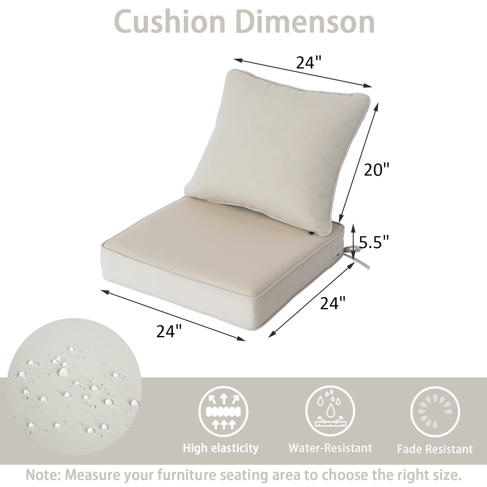GoodGoods Deep Seat Outdoor Cushion Set 24x24 in - Beige dimensions