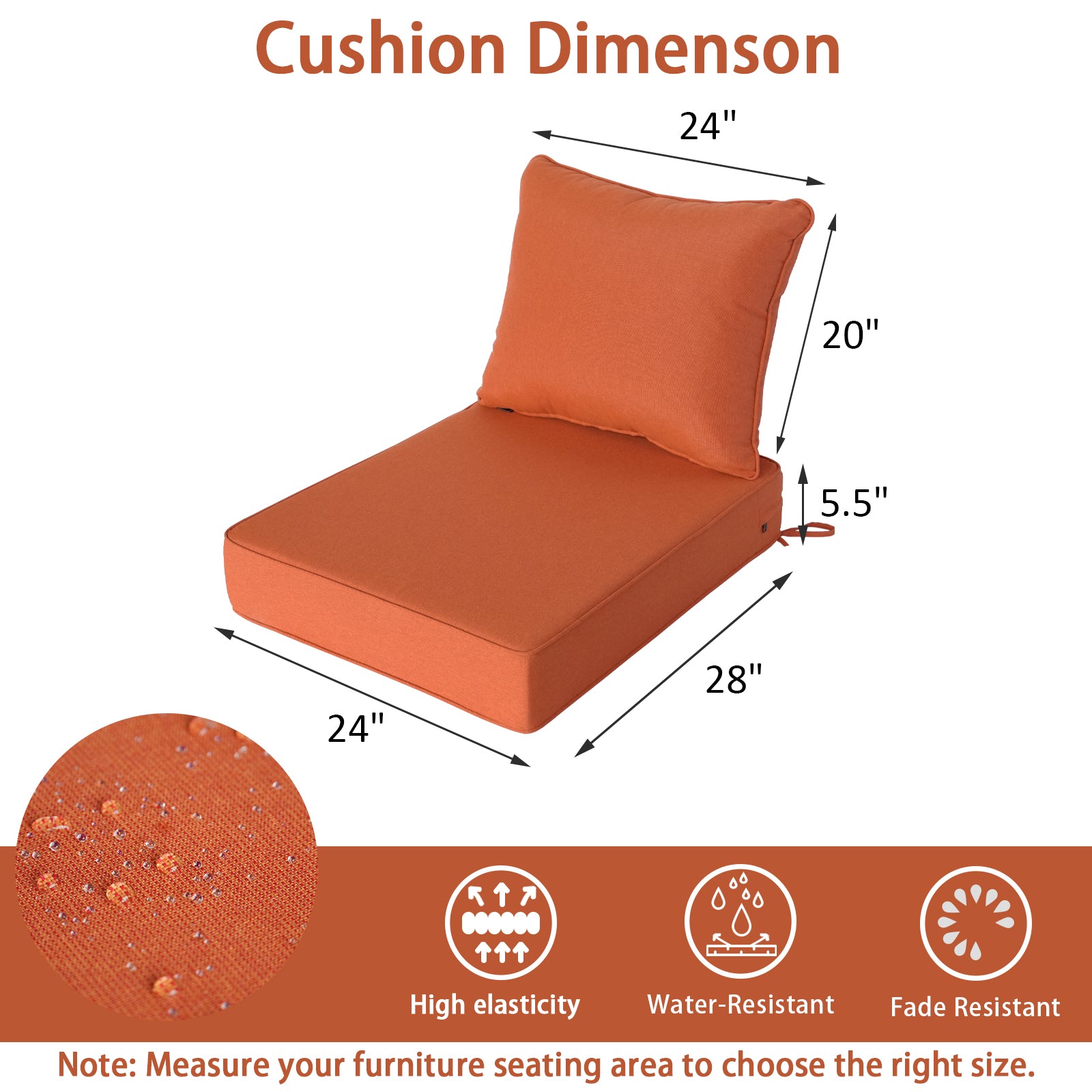 GoodGoods Deep Seat Outdoor Cushion Set 24x28 in - Orange dimensions