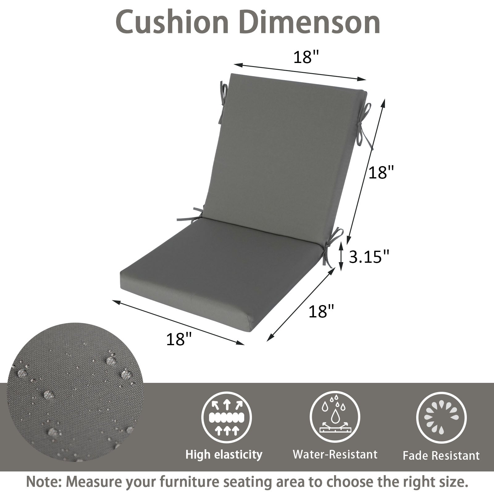 GoodGoods Outdoor High-Back Chair Cushion 18x36 in - Gray dimensions