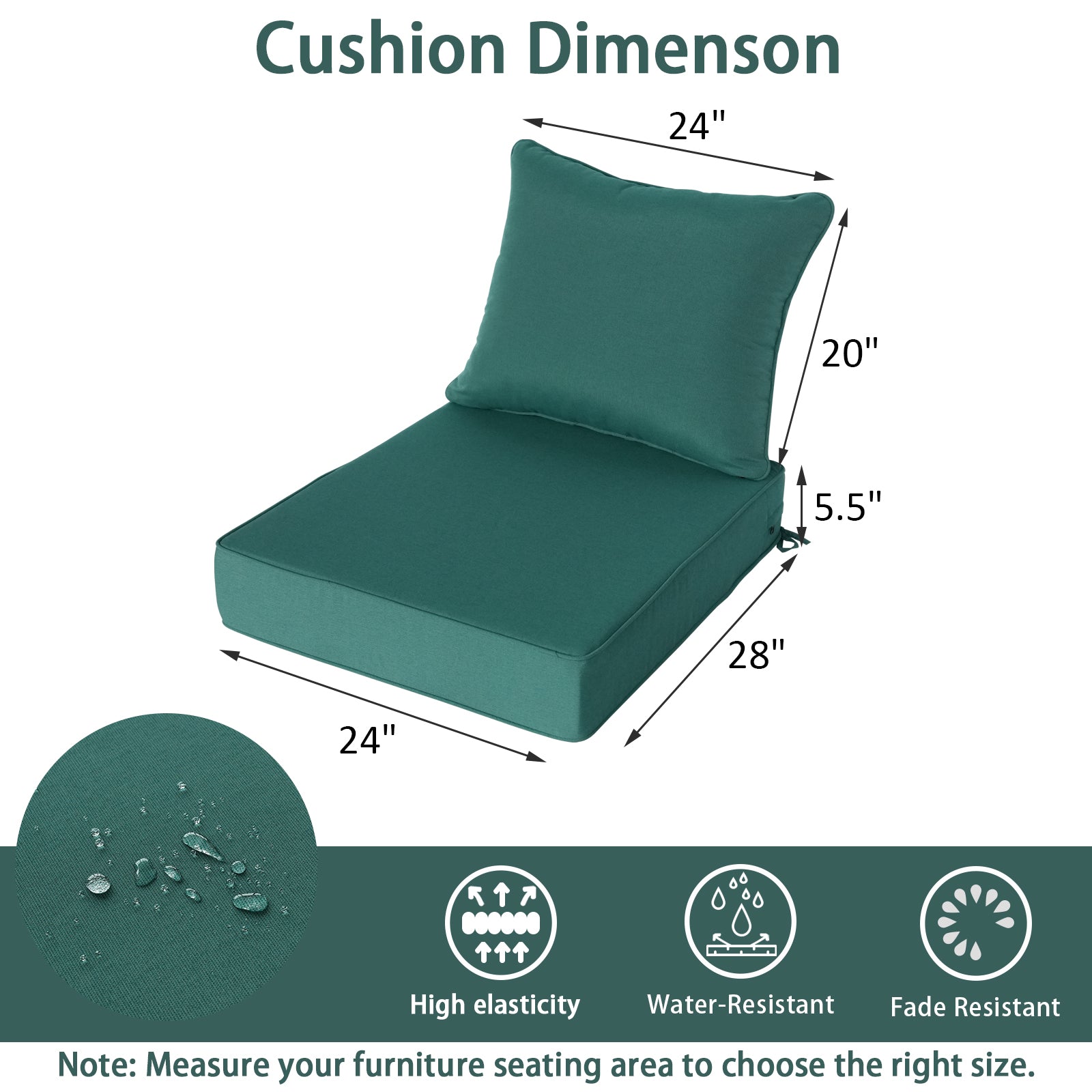 GoodGoods Deep Seat Outdoor Cushion Set 24x28 in - Deep Green dimensions