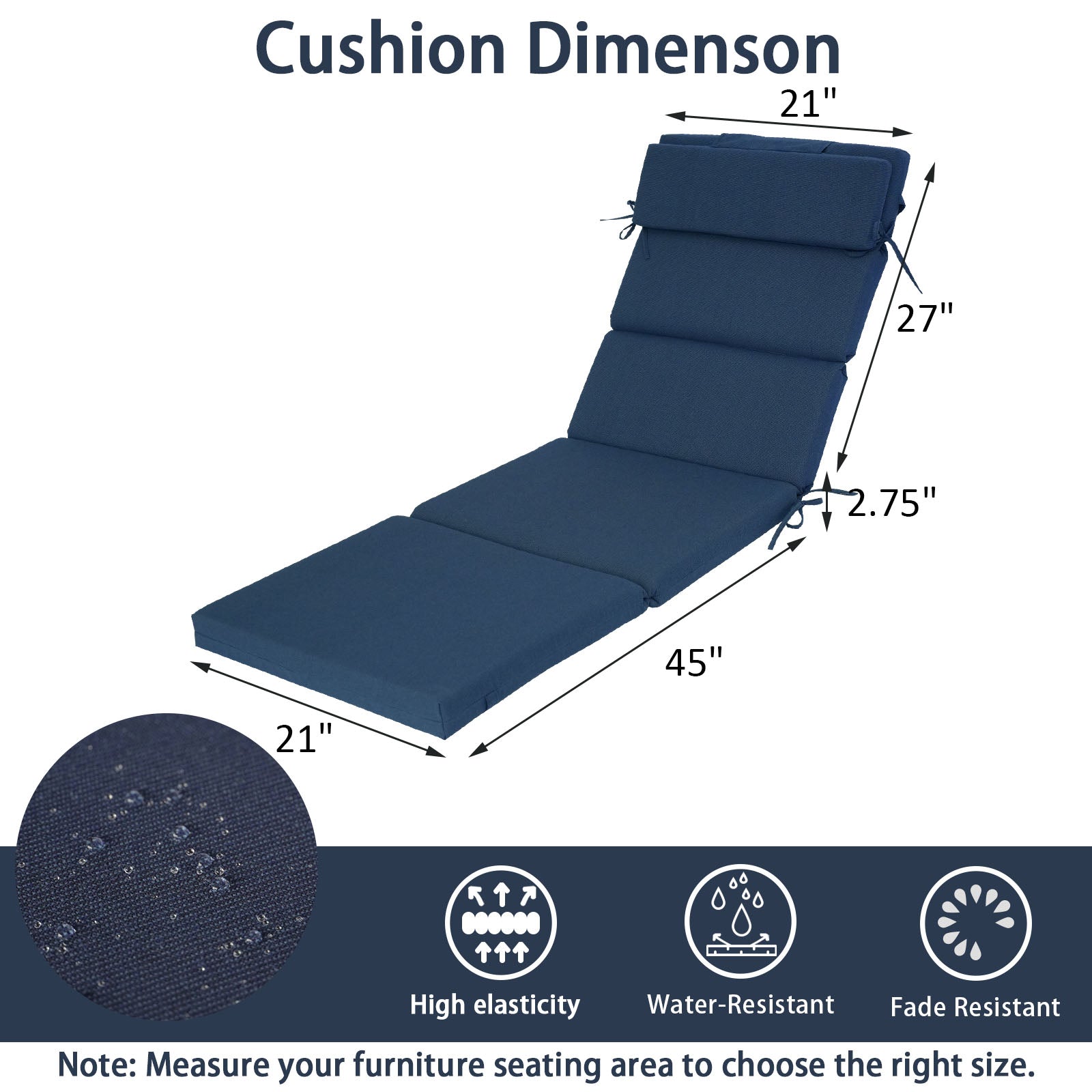 GoodGoods Outdoor Chaise Lounge Cushion 21x72 in - Dark Blue dimensions