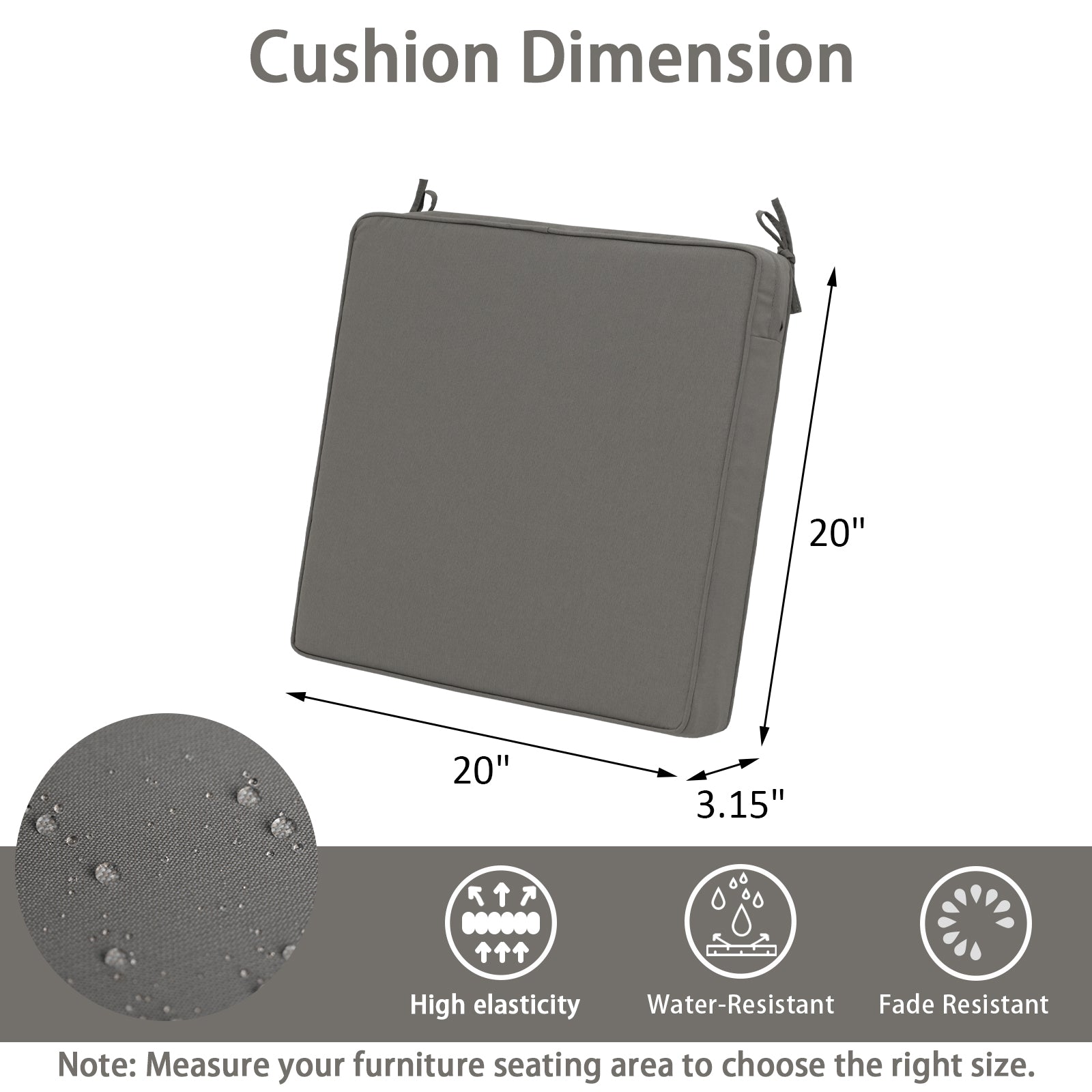 GoodGoods Outdoor Seat Cushion 20x20 in - Gray - image 3