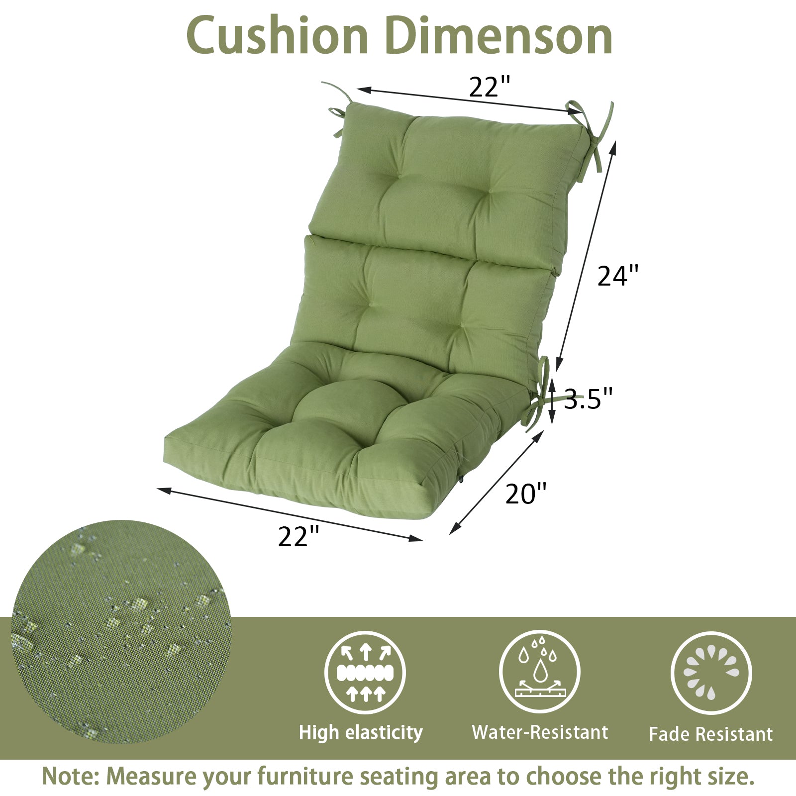 GoodGoods Tufted Outdoor High-Back Chair Cushion 22x44 in - Light Green dimensions