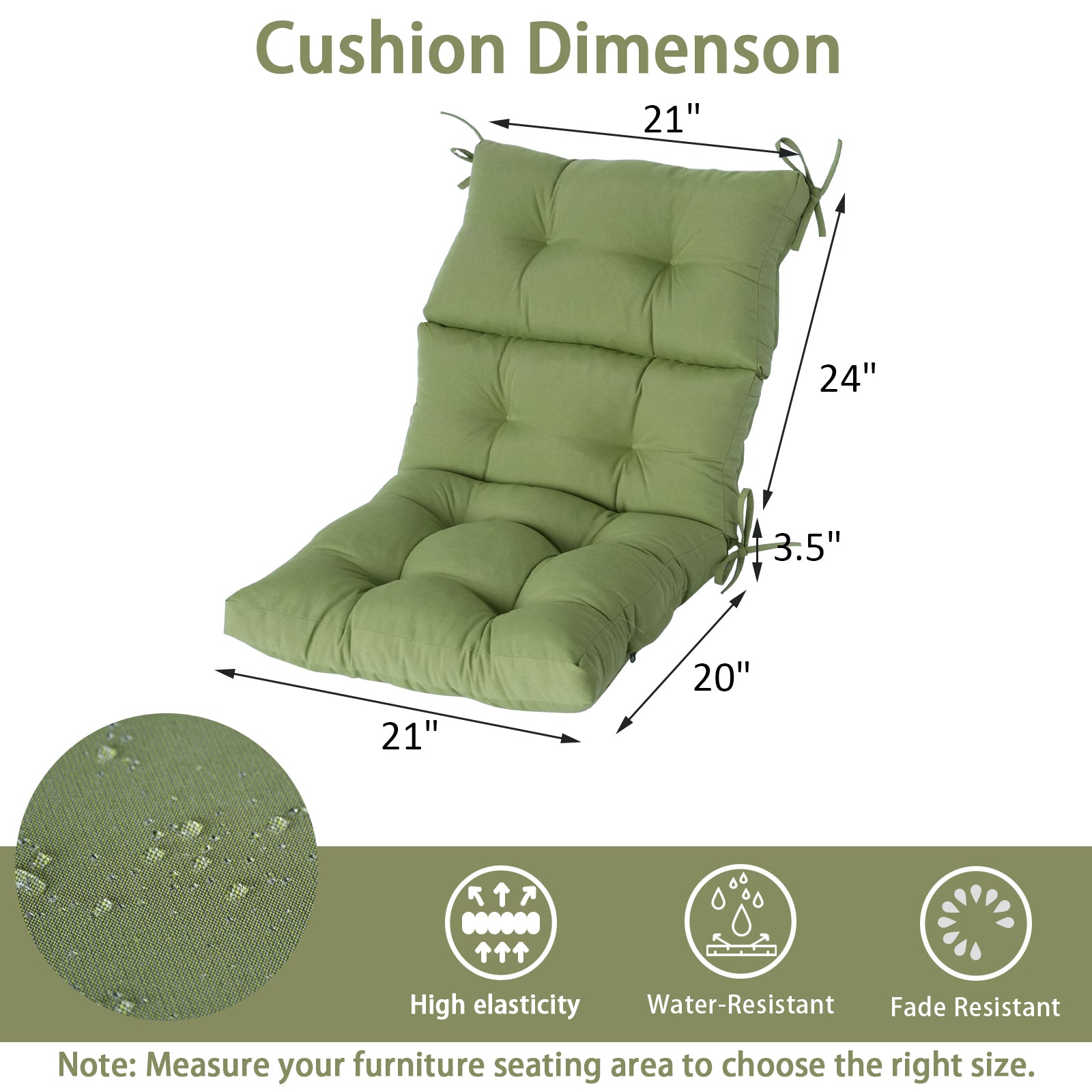 GoodGoods Tufted Outdoor High-Back Chair Cushion 21x44 in - Light Green dimensions