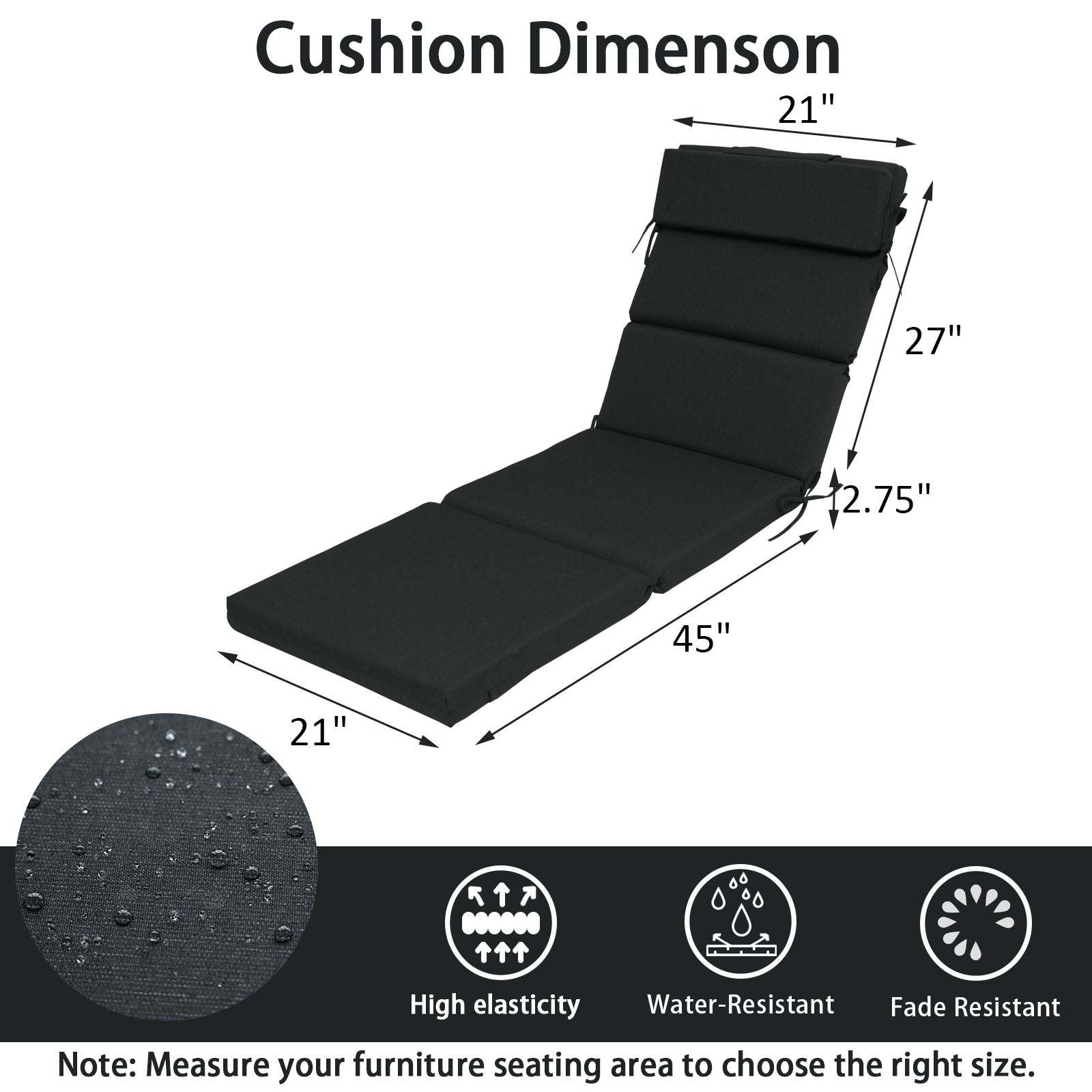 GoodGoods Outdoor Chaise Lounge Cushion 21x72 in - Black dimensions