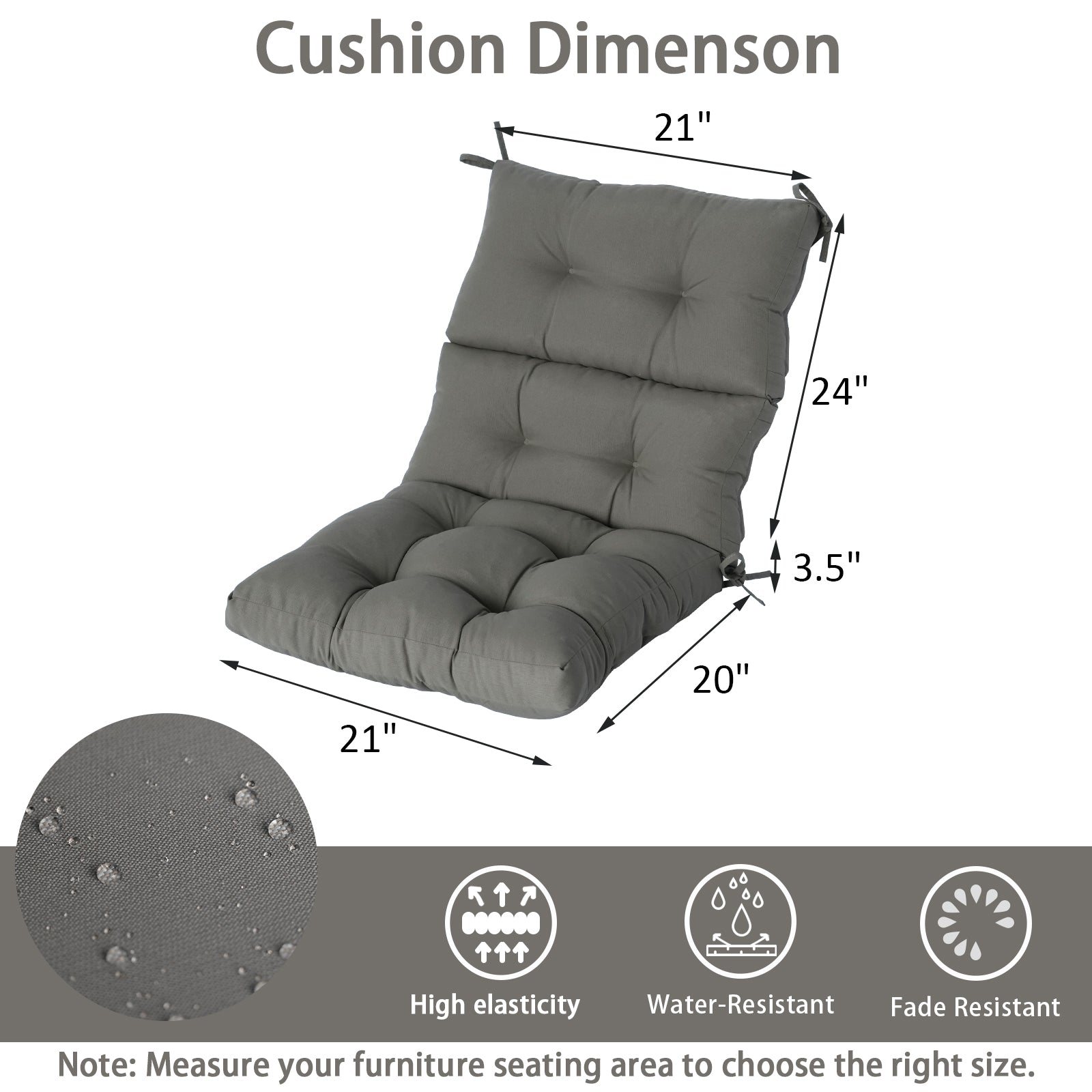 GoodGoods Tufted Outdoor High-Back Chair Cushion 21x44 in - Gray dimensions