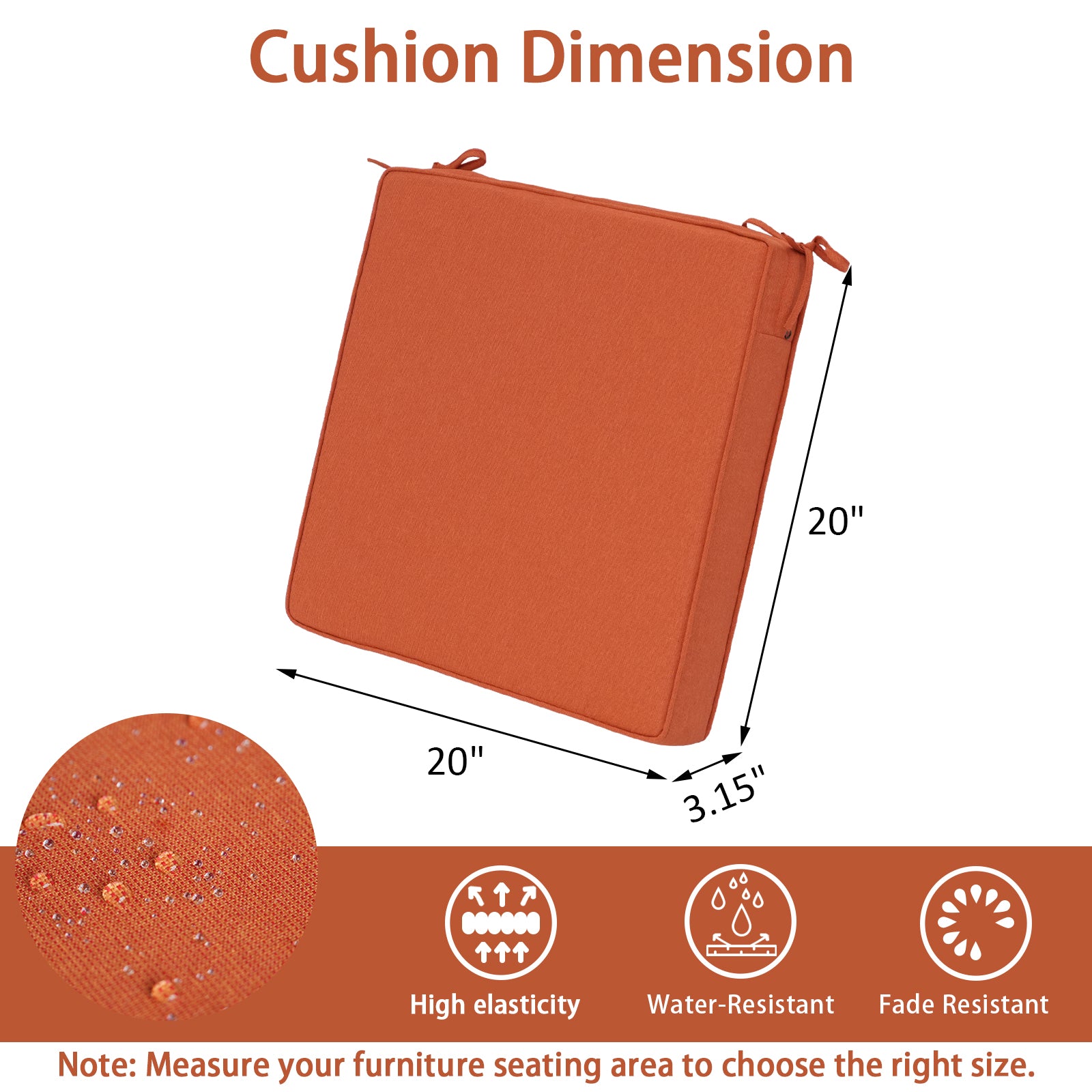GoodGoods Outdoor Seat Cushion 20x20 in - Orange - image 3