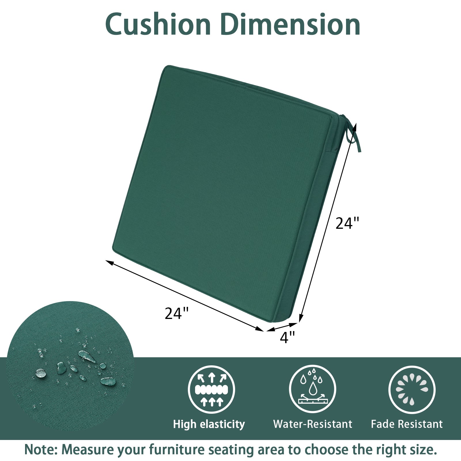 GoodGoods Outdoor Seat Cushion 24x24 in - Deep Green dimensions