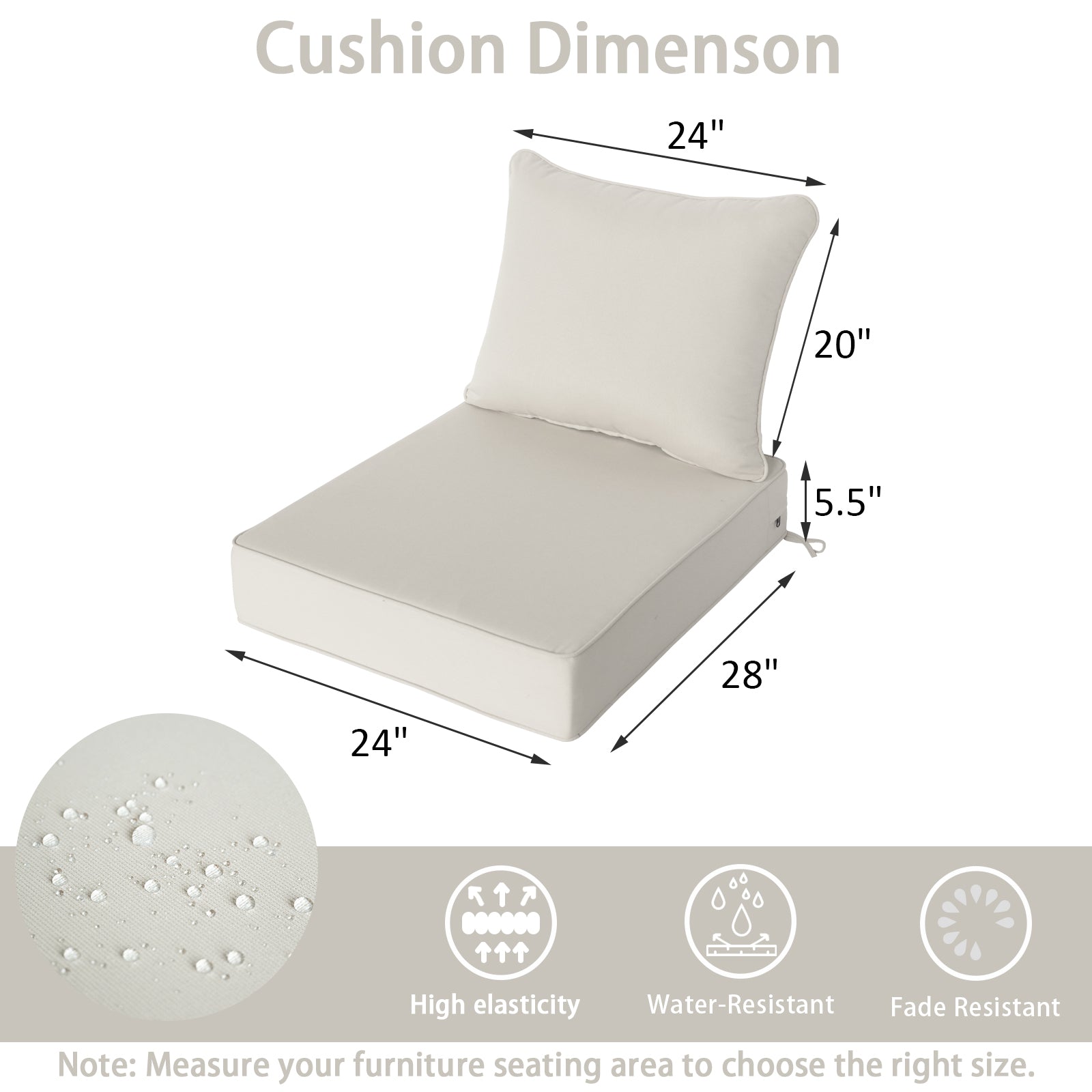 GoodGoods Deep Seat Outdoor Cushion Set 24x28 in - Beige dimensions