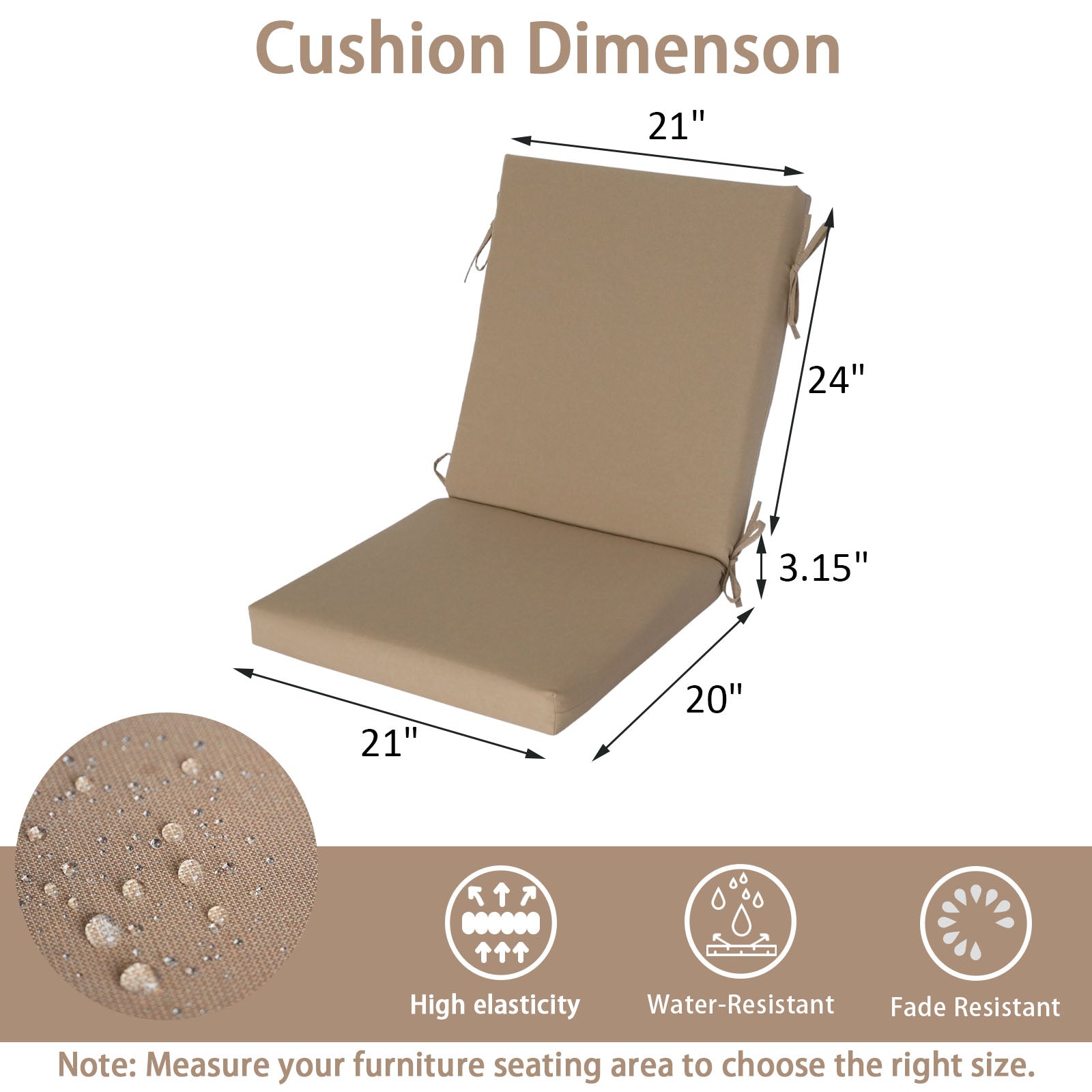 GoodGoods Outdoor High-Back Chair Cushion 21x44 in - Brown dimensions