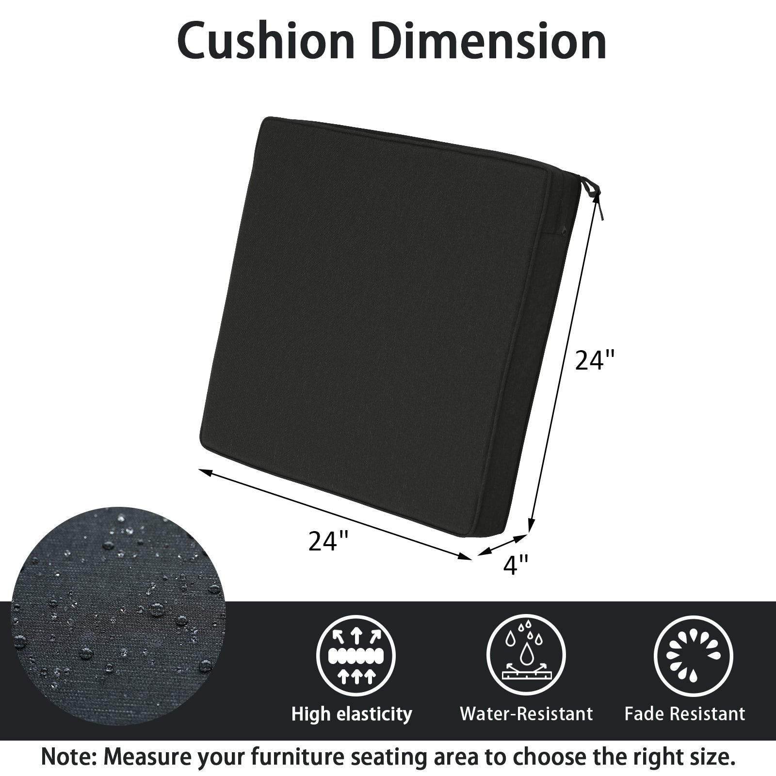 GoodGoods Outdoor Seat Cushion 24x24 in - Black dimensions