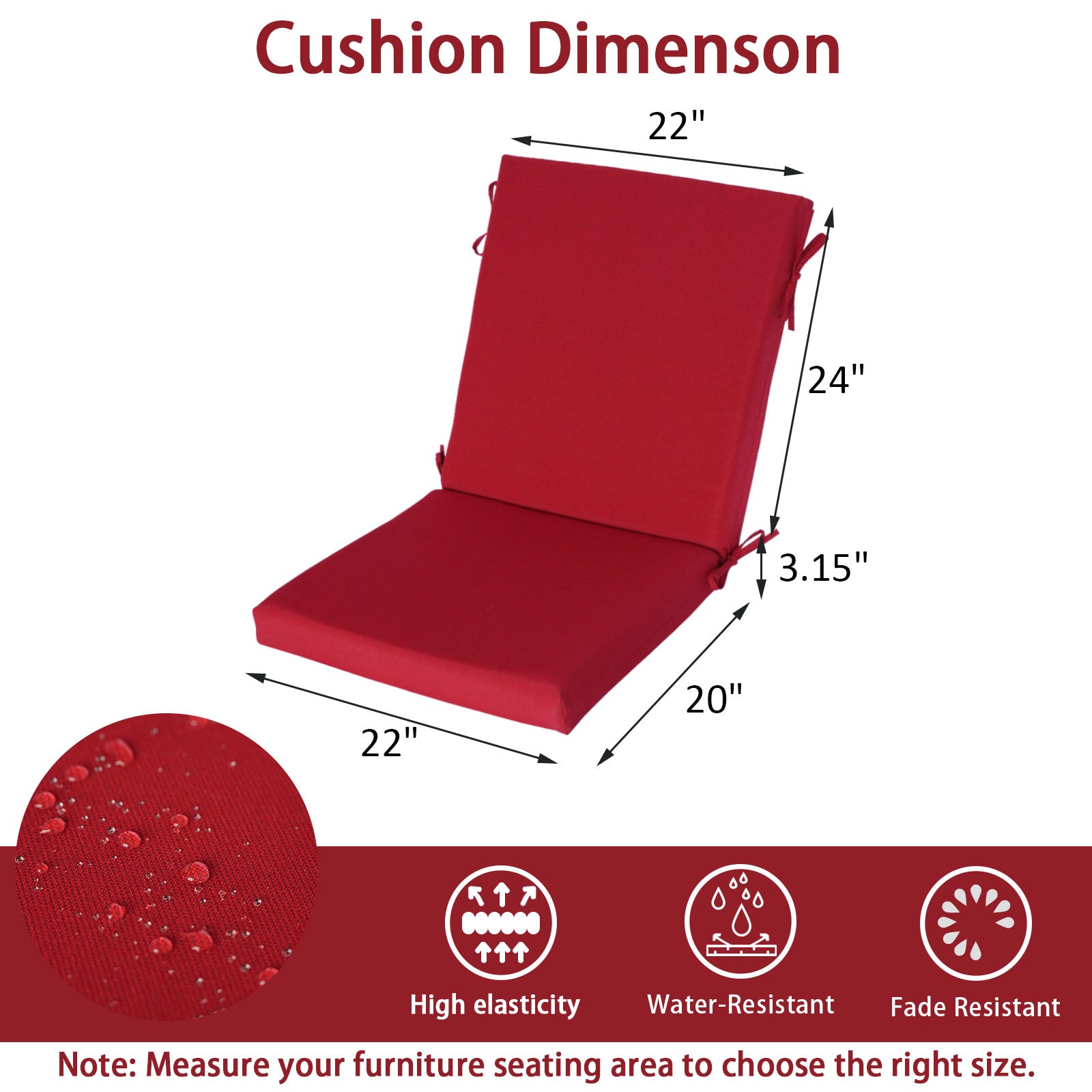 GoodGoods Outdoor High-Back Chair Cushion 22x44 in - Red dimensions