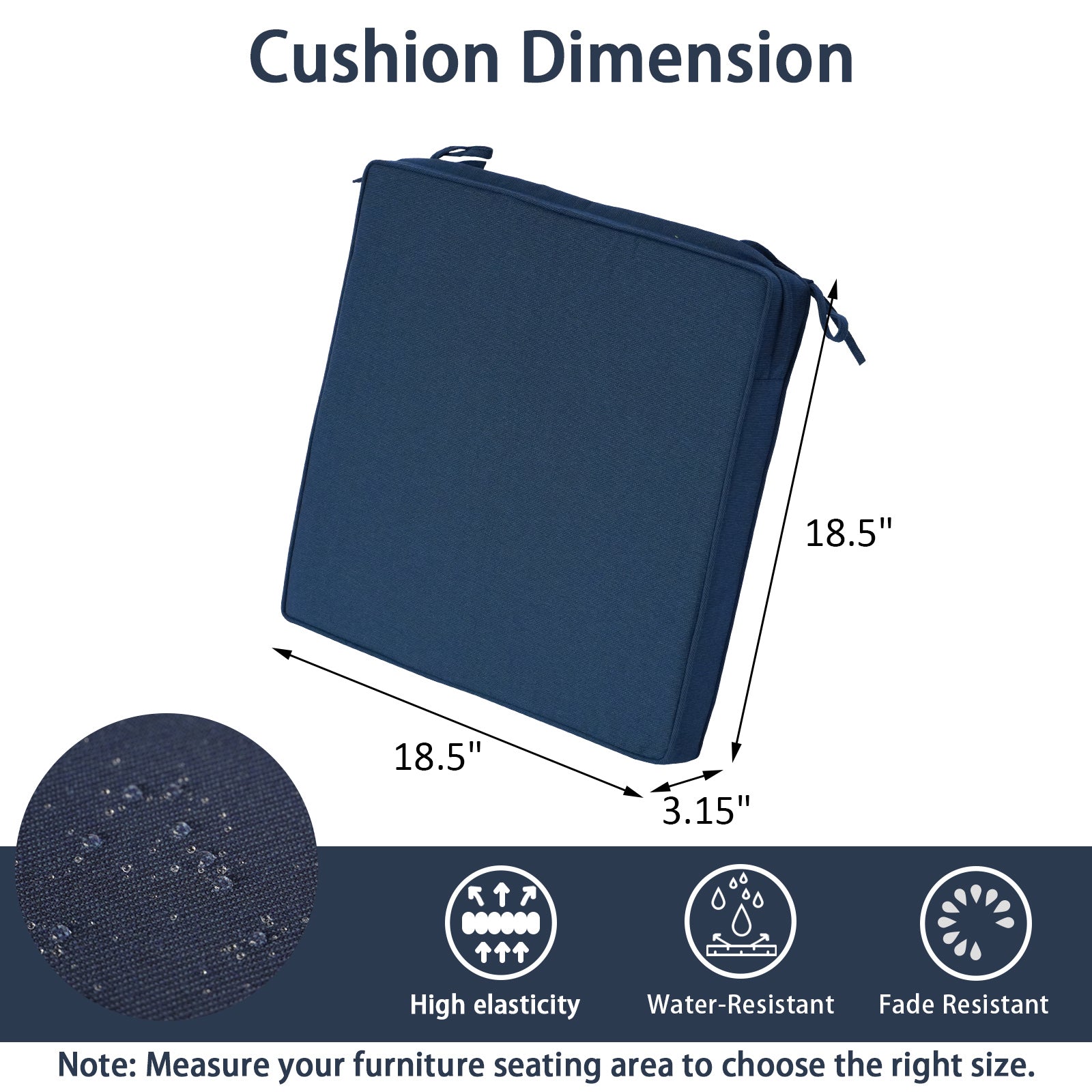 GoodGoods Outdoor Seat Cushion 18.5x18.5 in - Dark Blue dimensions