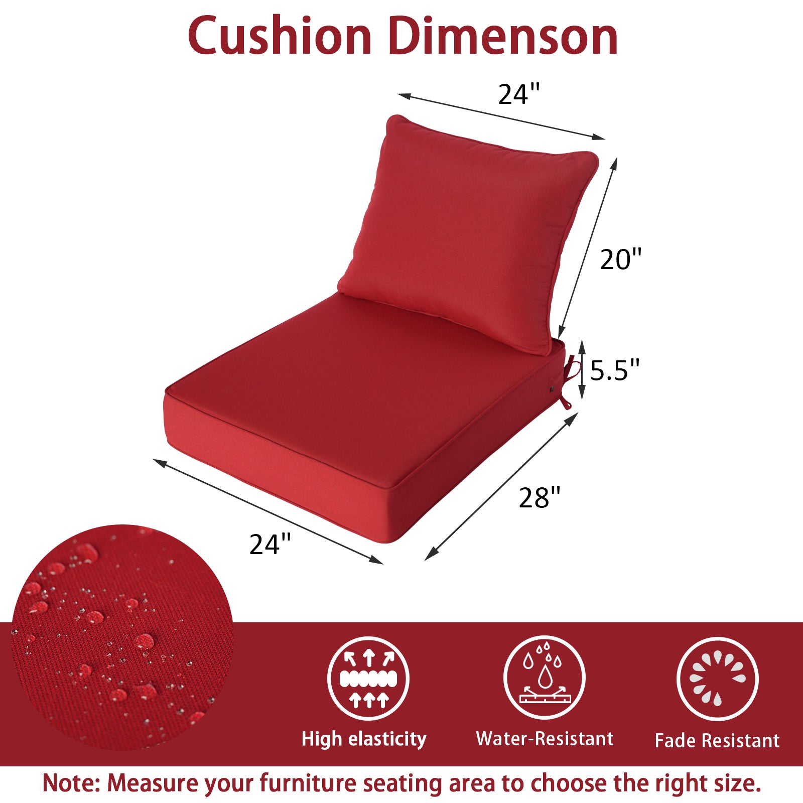 GoodGoods Deep Seat Outdoor Cushion Set 24x28 in - Red dimensions