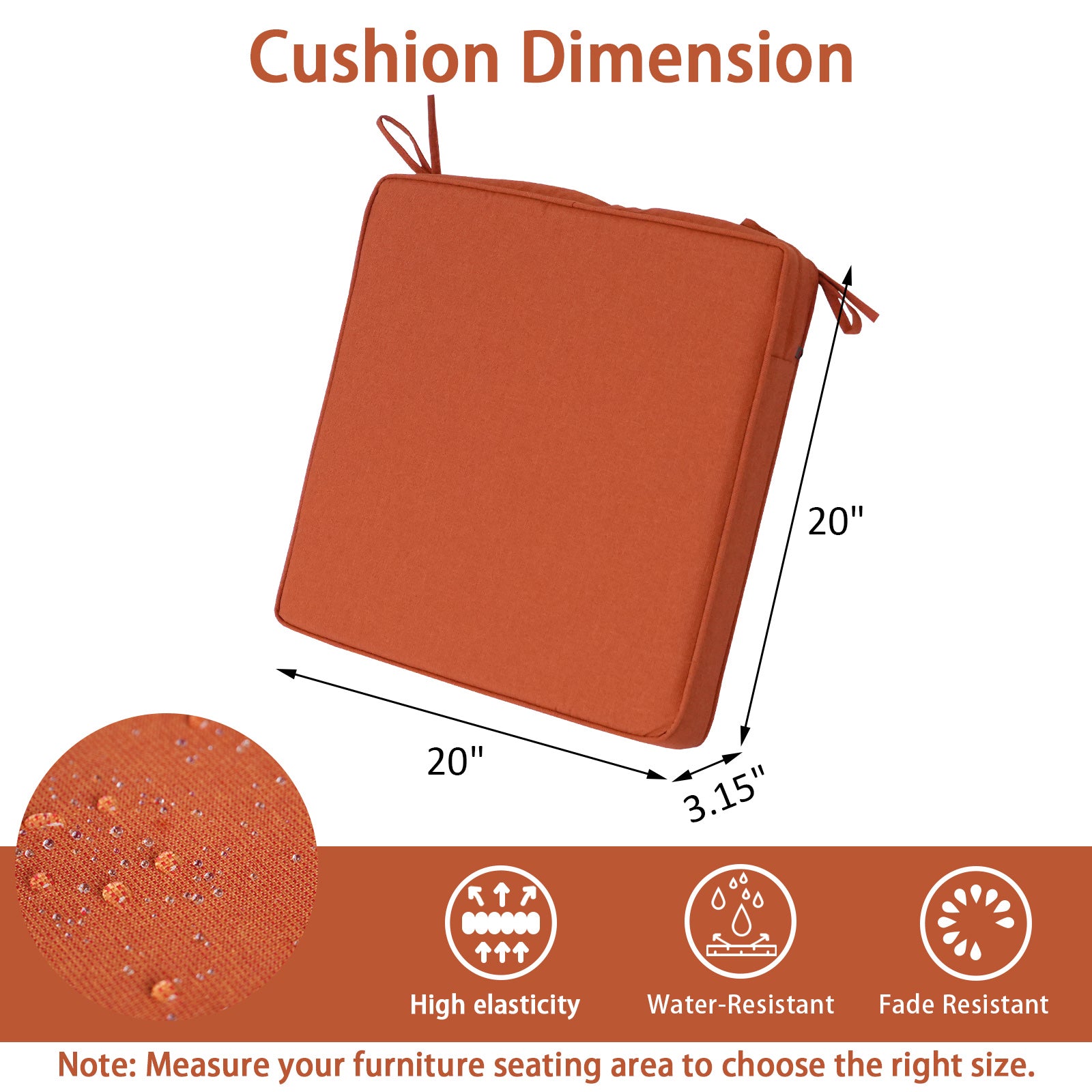 GoodGoods Outdoor Seat Cushion 20x20 in - Orange dimensions