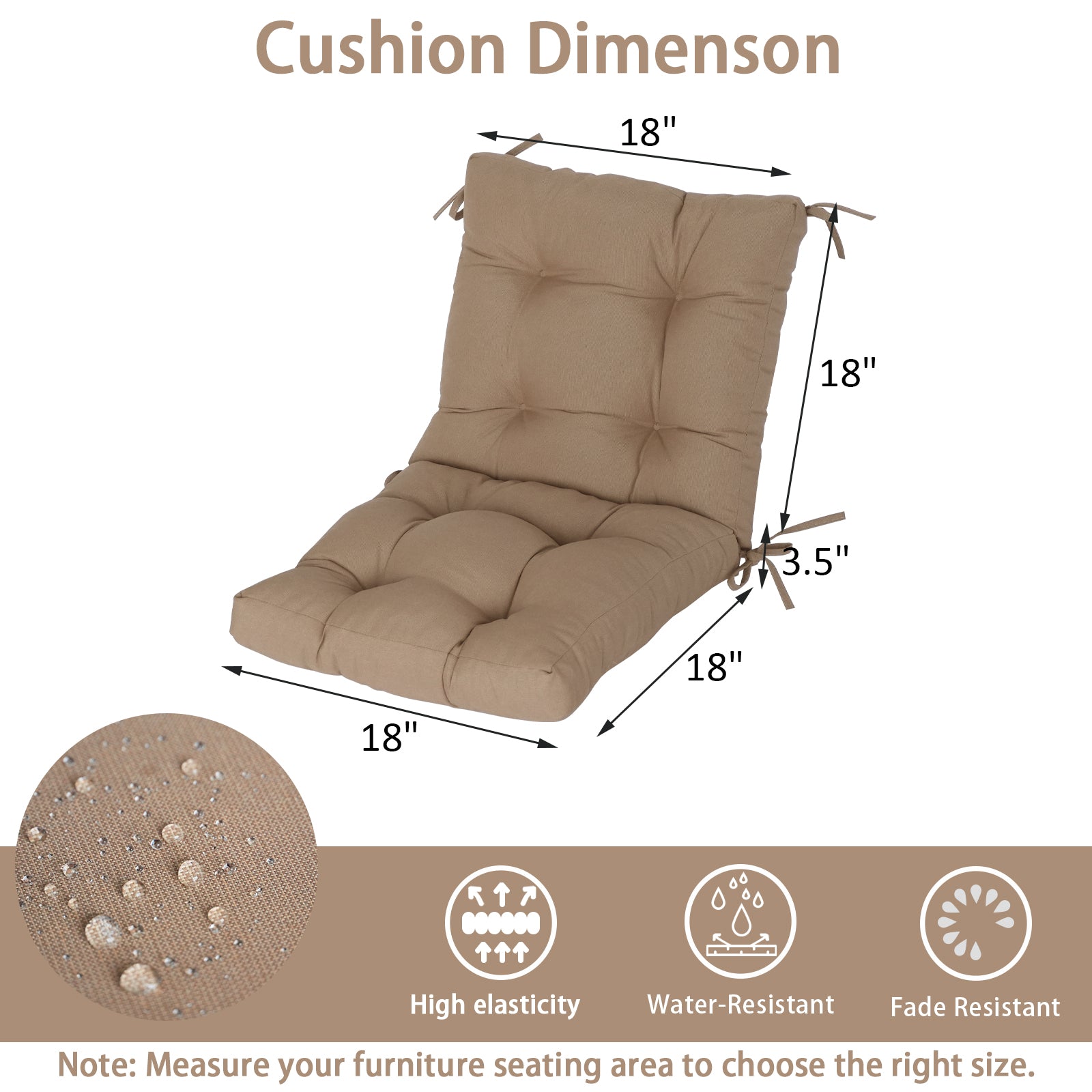GoodGoods Tufted Outdoor High-Back Chair Cushion 18x36 in - Brown dimensions