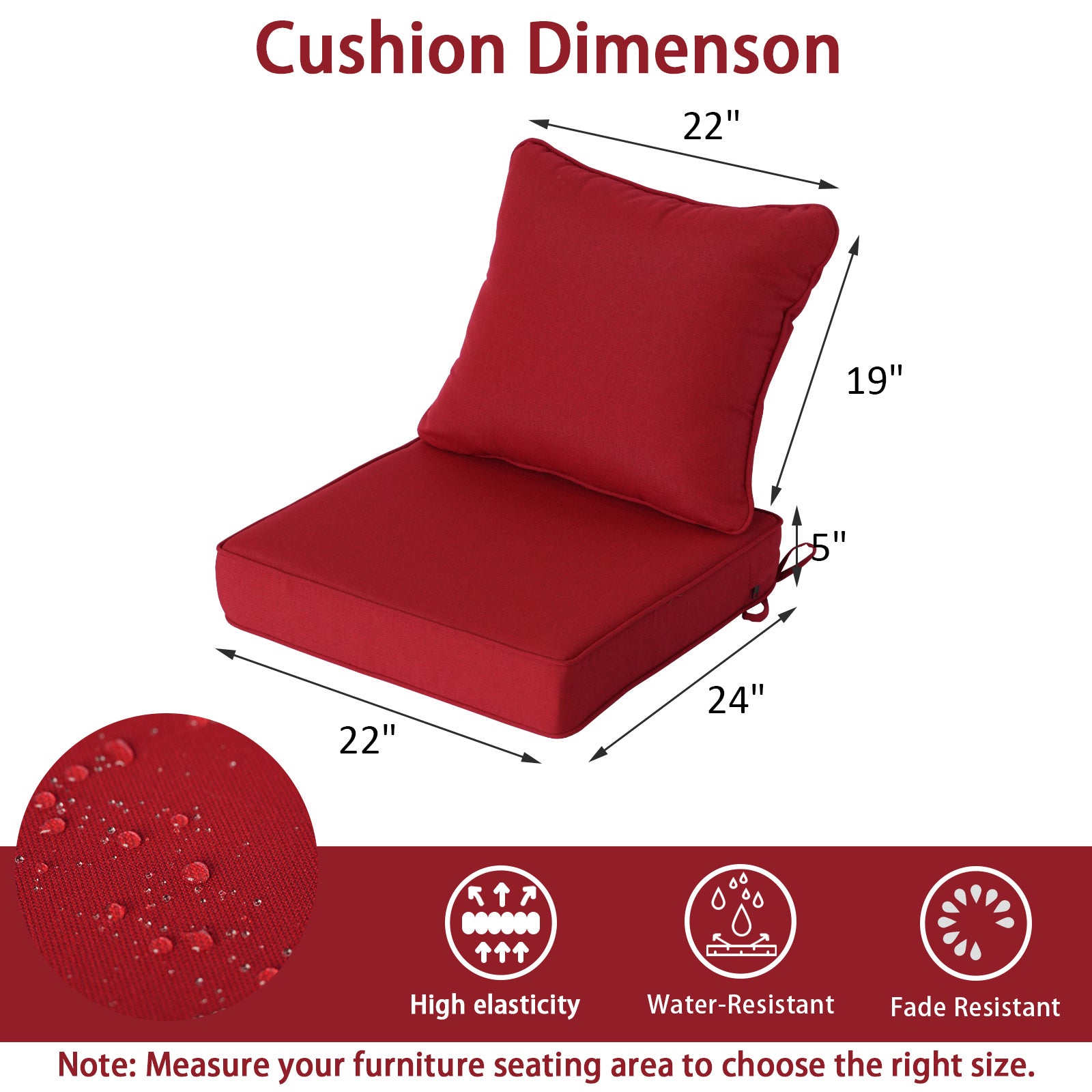 GoodGoods Deep Seat Outdoor Cushion Set 22x24 in - Red dimensions
